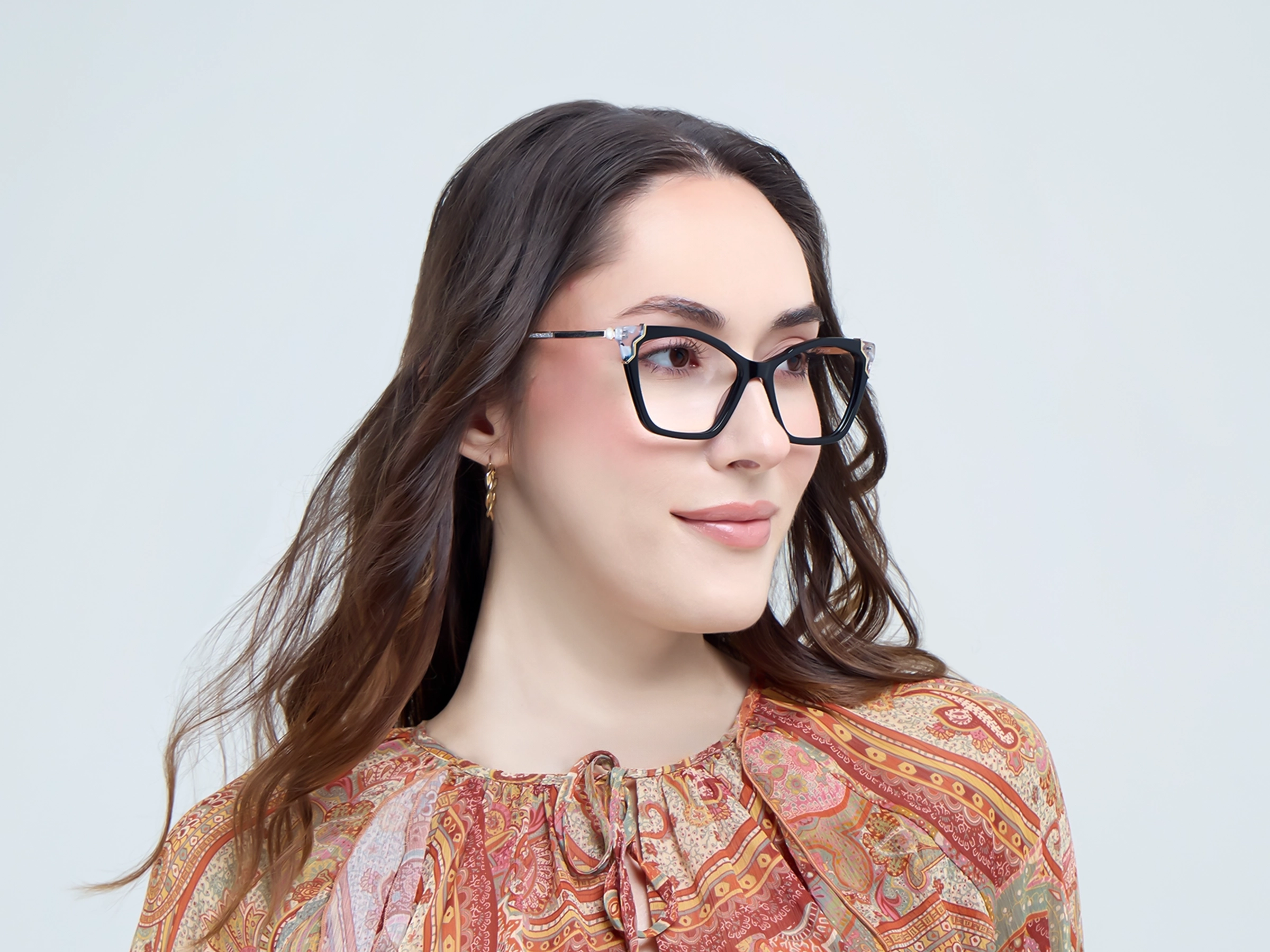 Cateye Black Fullrim Mixed Material Glasses-11
