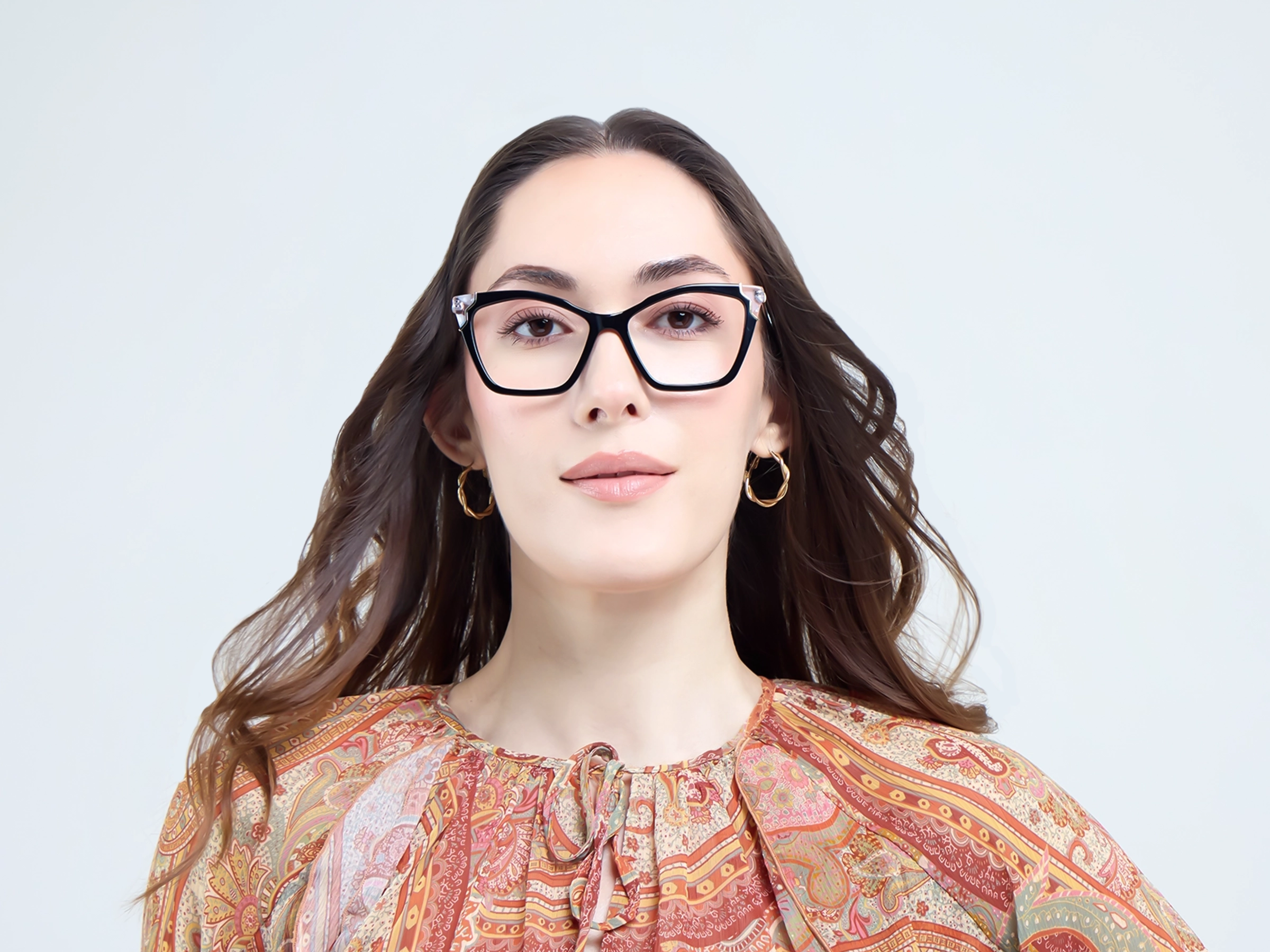 Cateye Black Fullrim Mixed Material Glasses-12