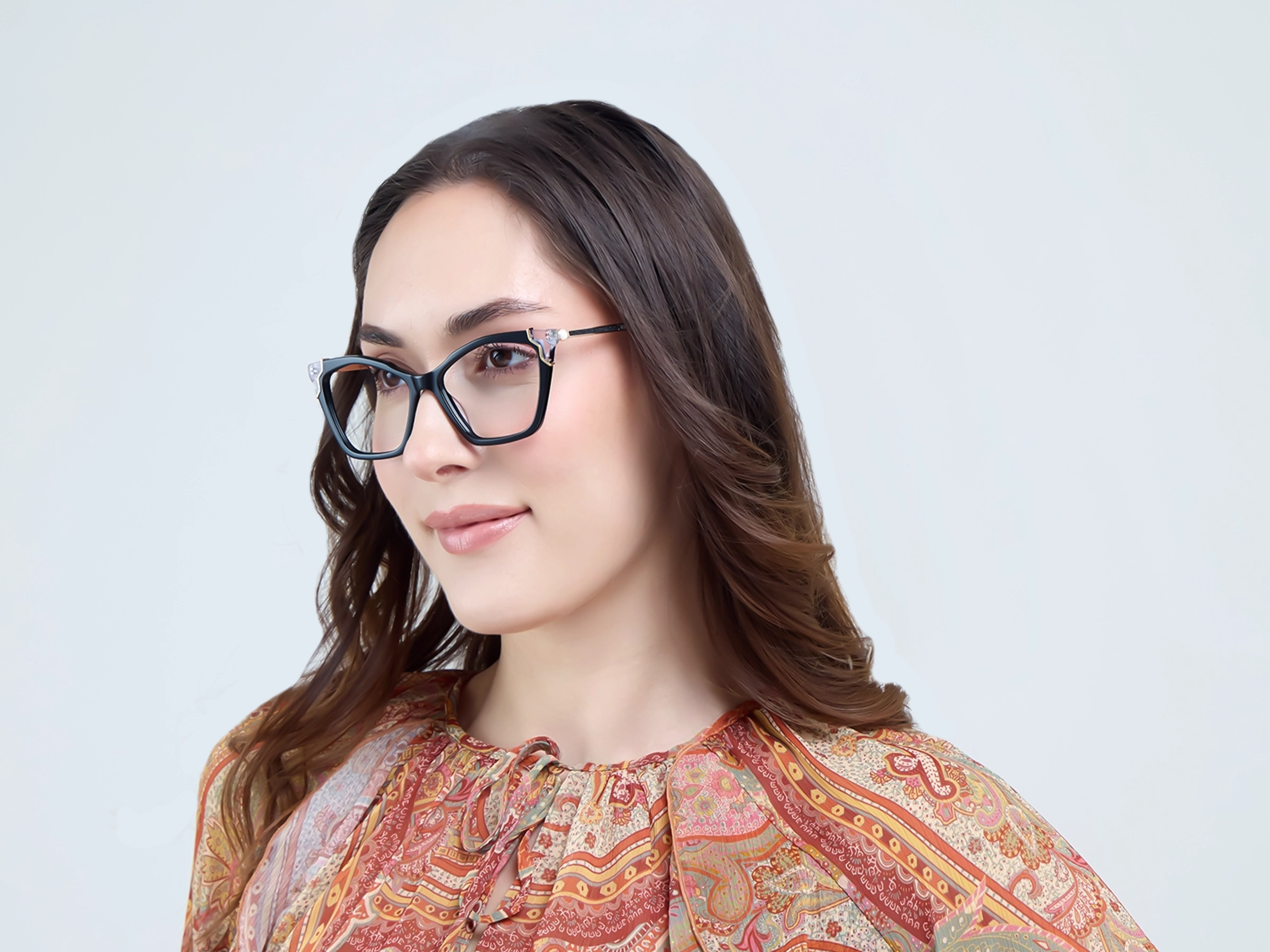 Cateye Black Fullrim Mixed Material Glasses-13