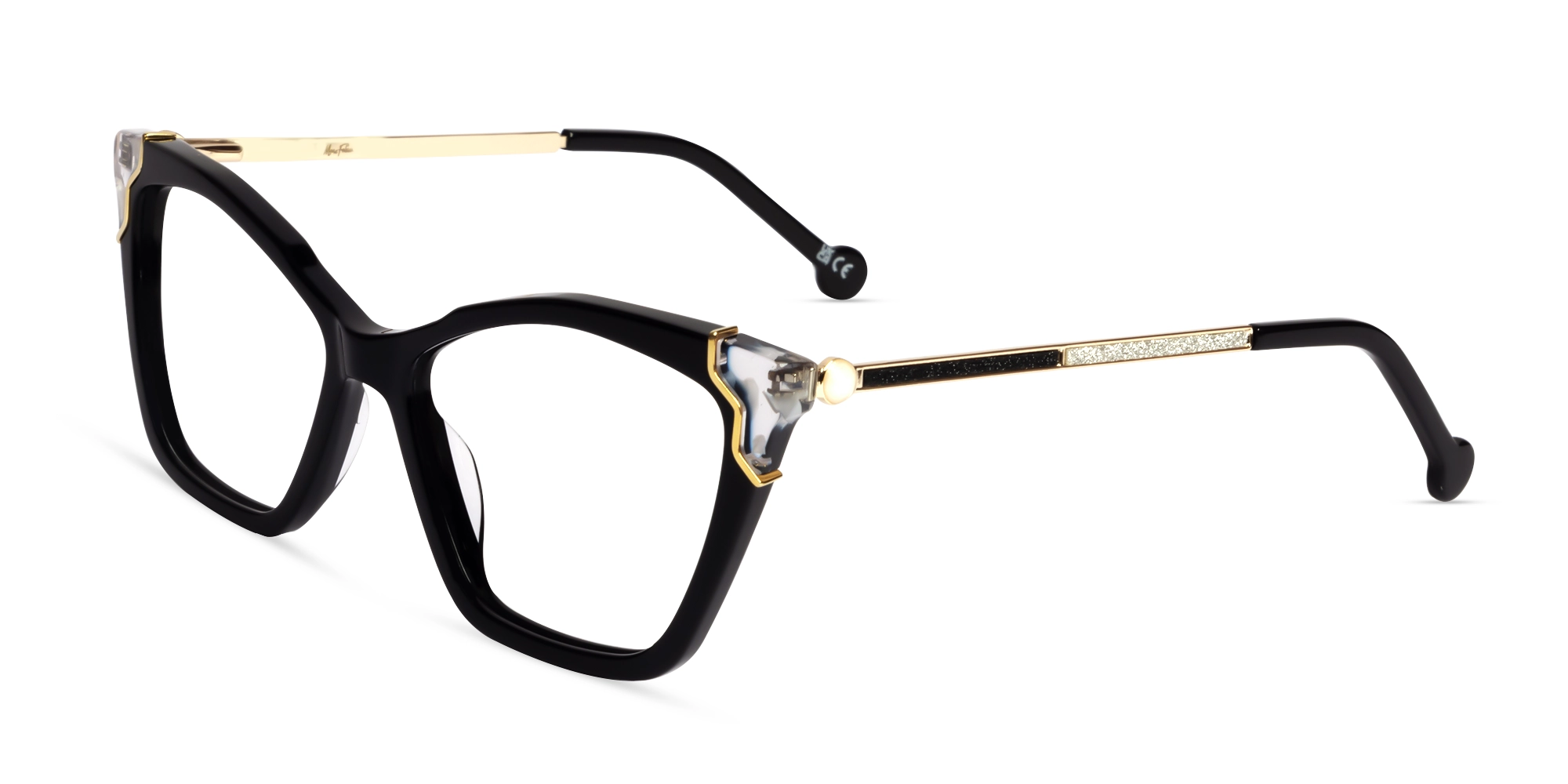 Cateye Black Fullrim Mixed Material Glasses-3