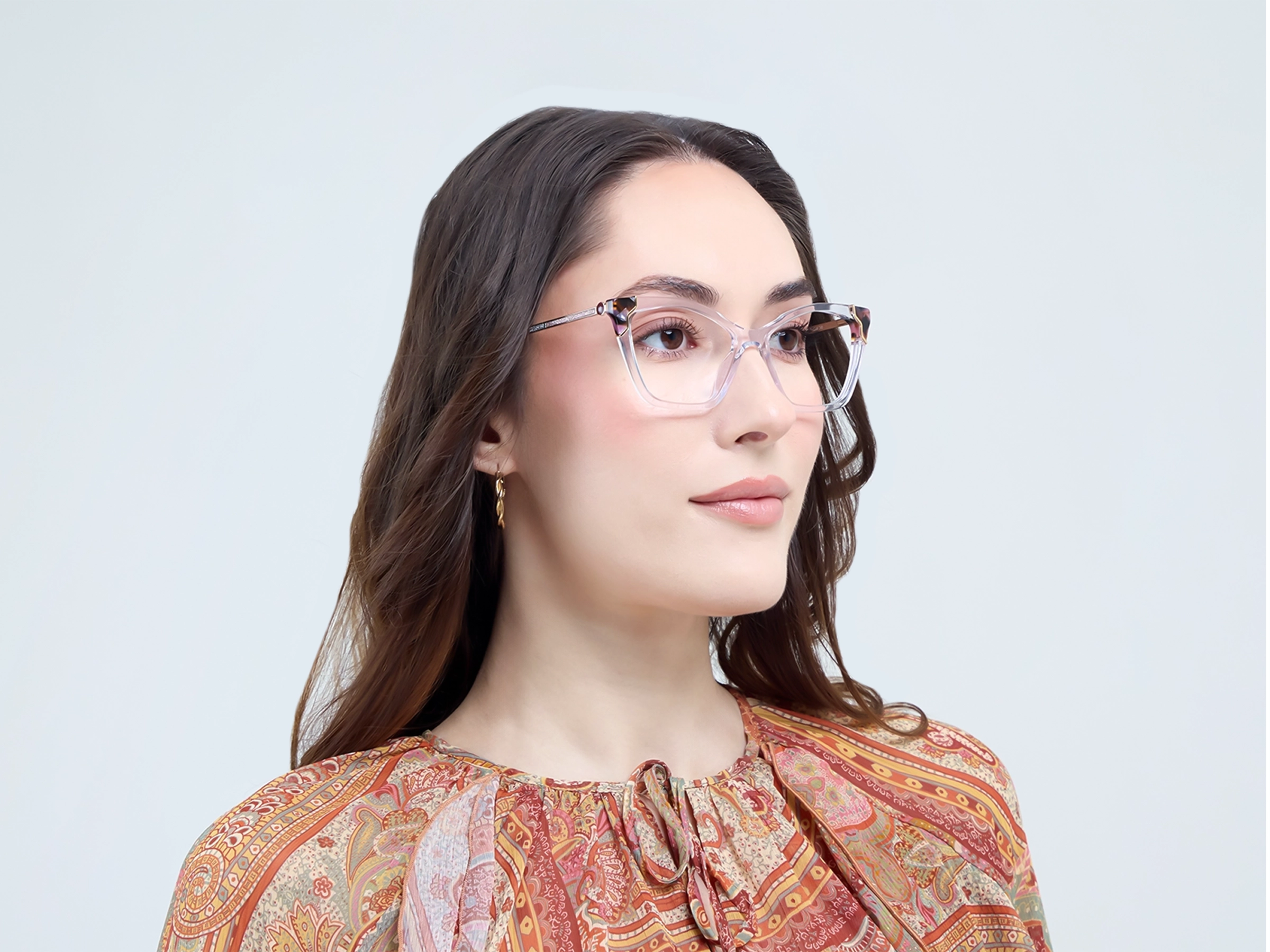 Crystal Clear Cateye Fullrim Mixed Material Glasses-11