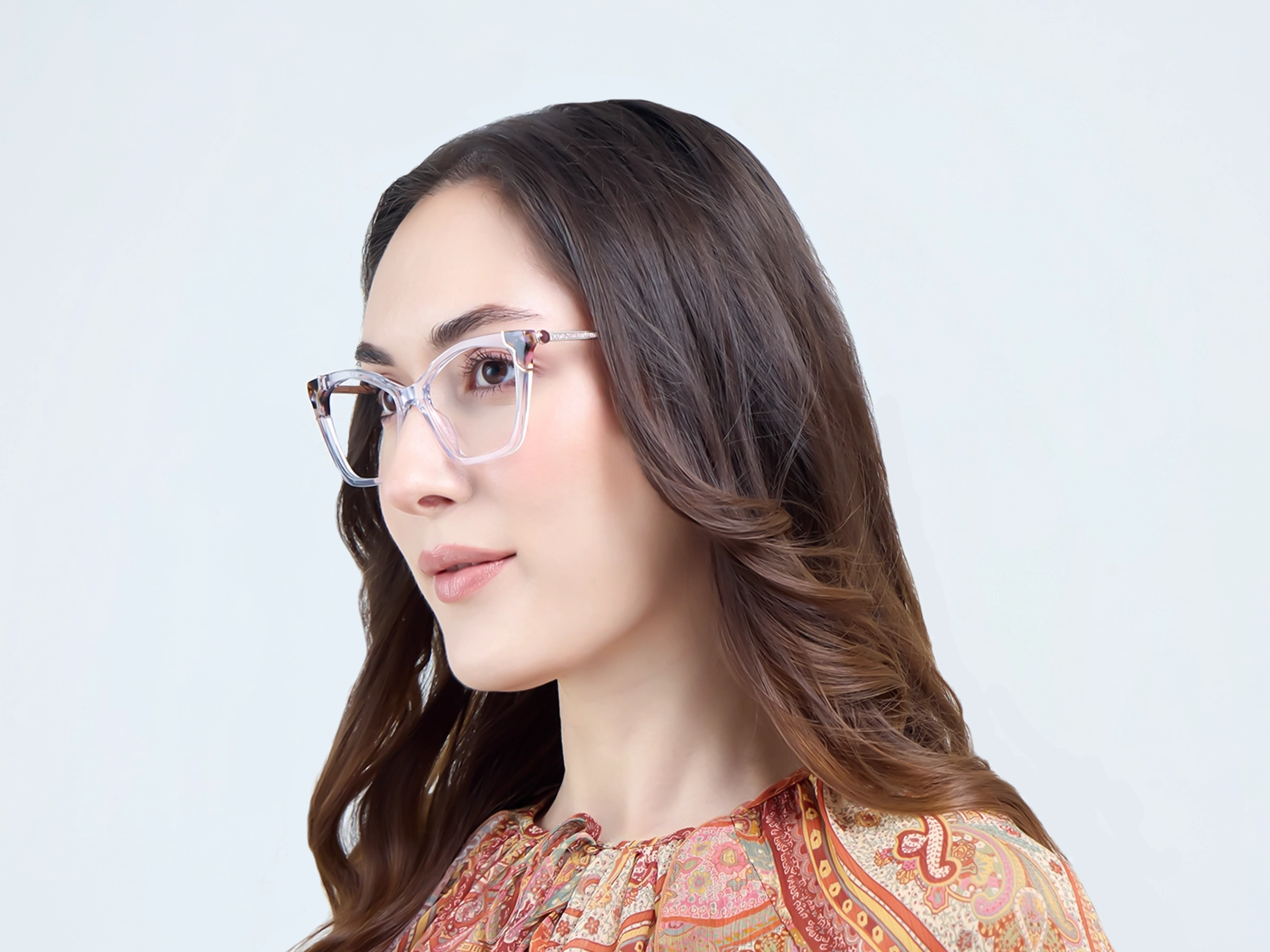 Crystal Clear Cateye Fullrim Mixed Material Glasses-13