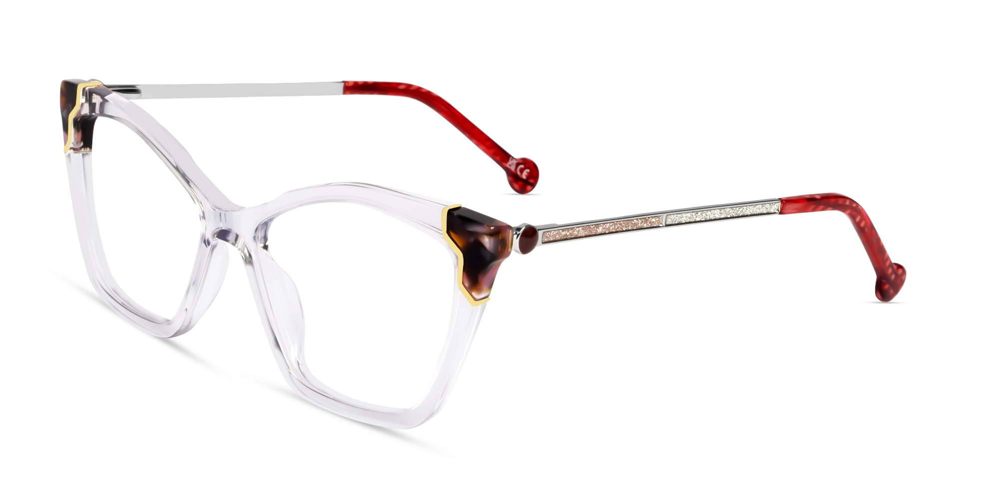 Crystal Clear Cateye Fullrim Mixed Material Glasses-3