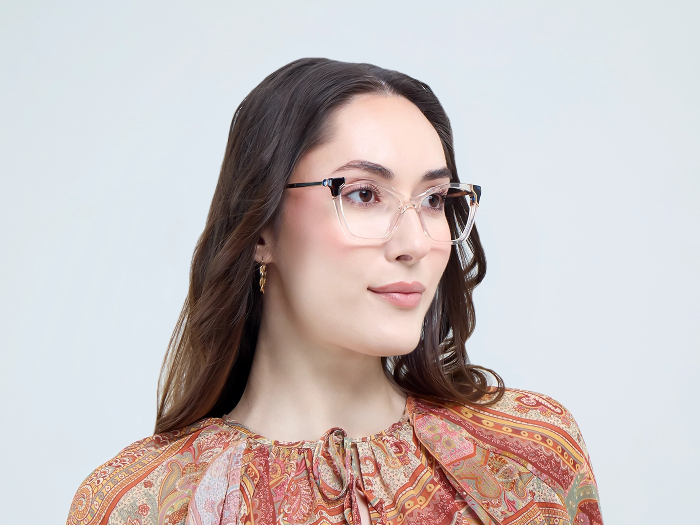 Watery Beige Cateye Fullrim Mixed Material Glasses-11
