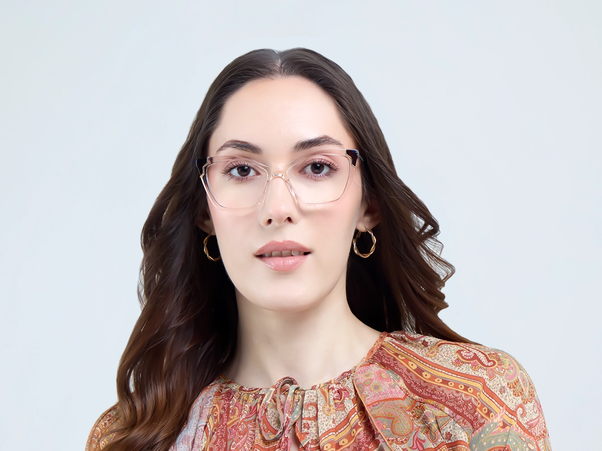 Watery Beige Cateye Fullrim Mixed Material Glasses-12