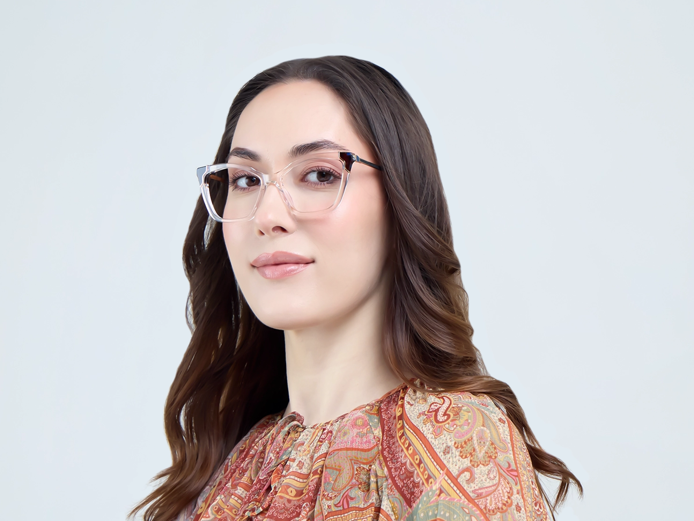 Watery Beige Cateye Fullrim Mixed Material Glasses-13