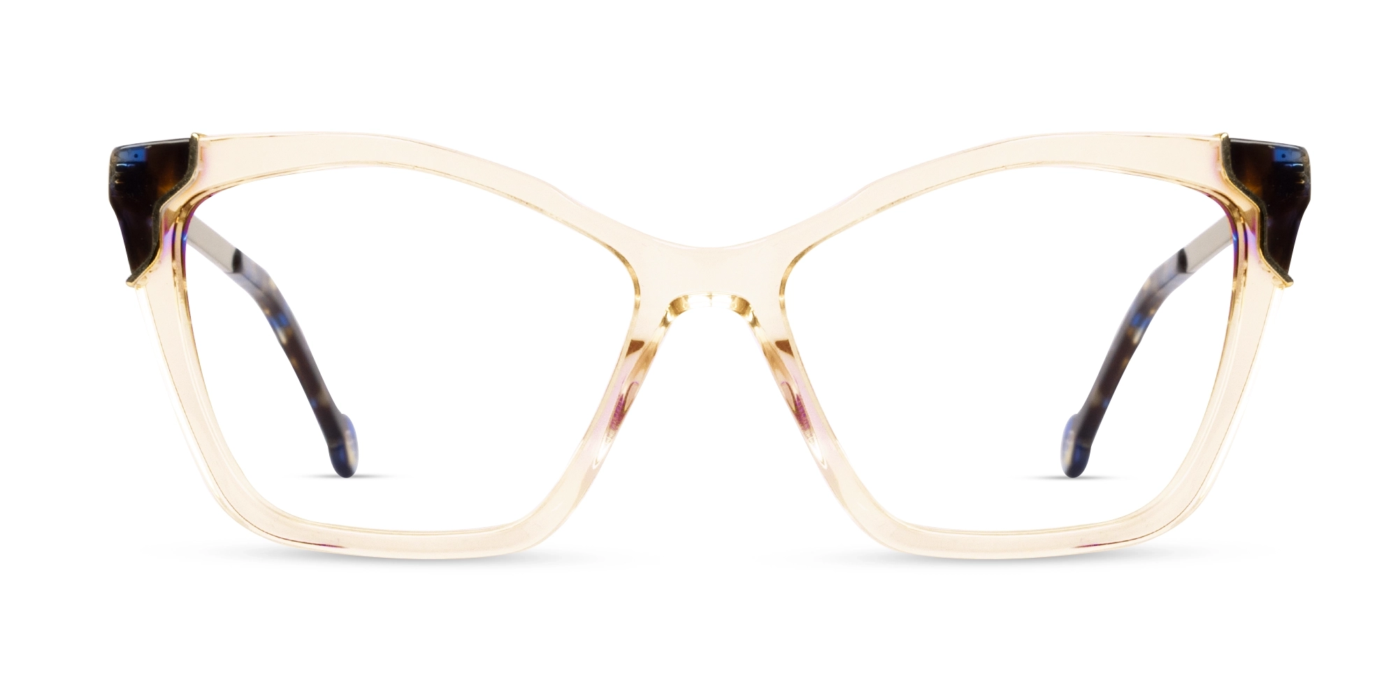 Watery Beige Cateye Fullrim Mixed Material Glasses-1