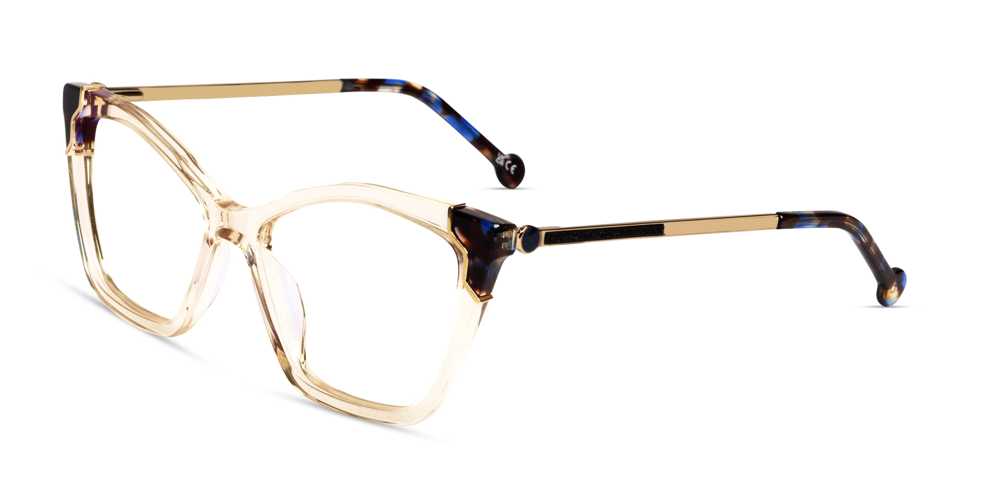 Watery Beige Cateye Fullrim Mixed Material Glasses-3