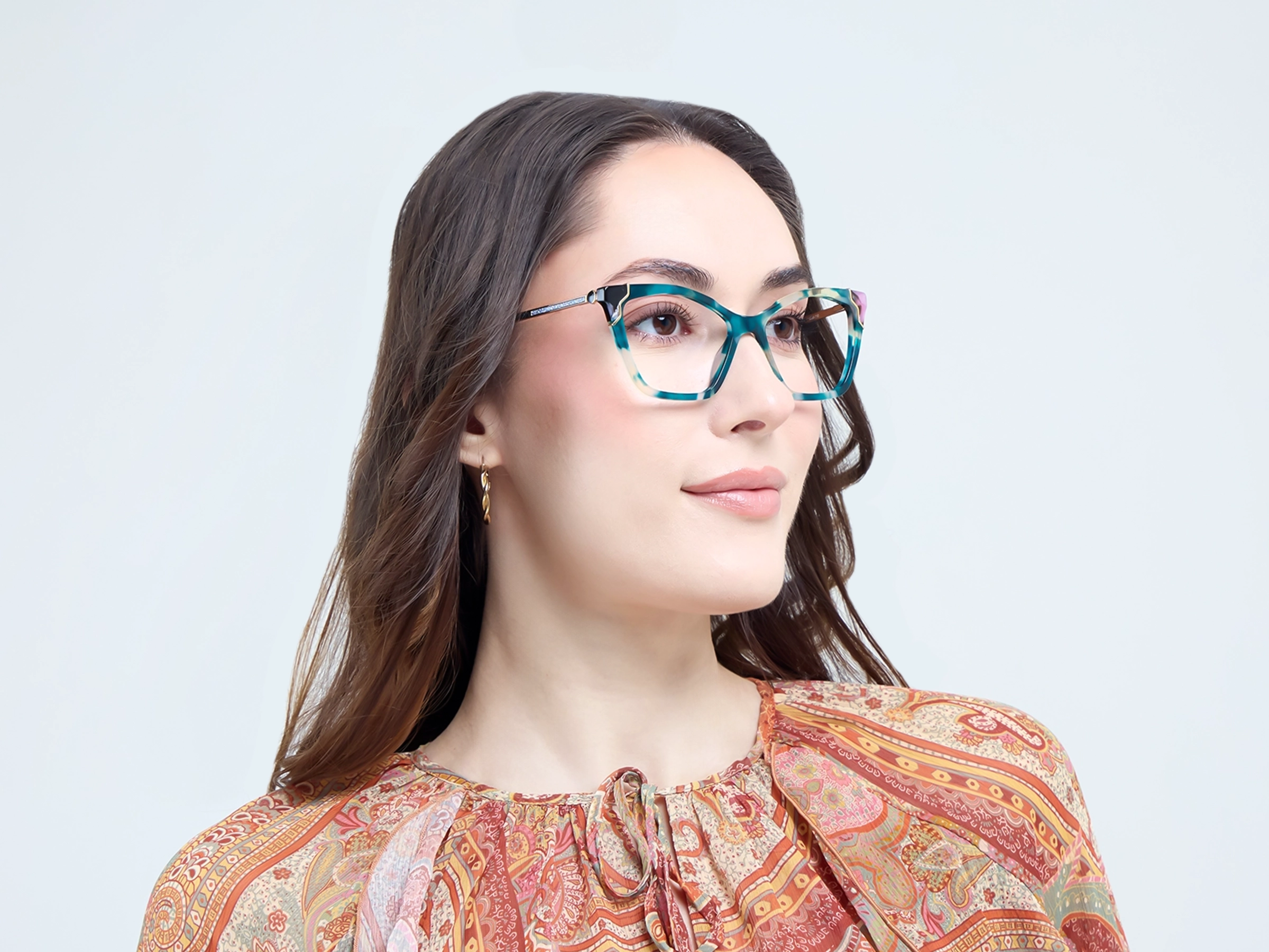 Green Tortoise Cateye Fullrim Mixed Material Glasses-11