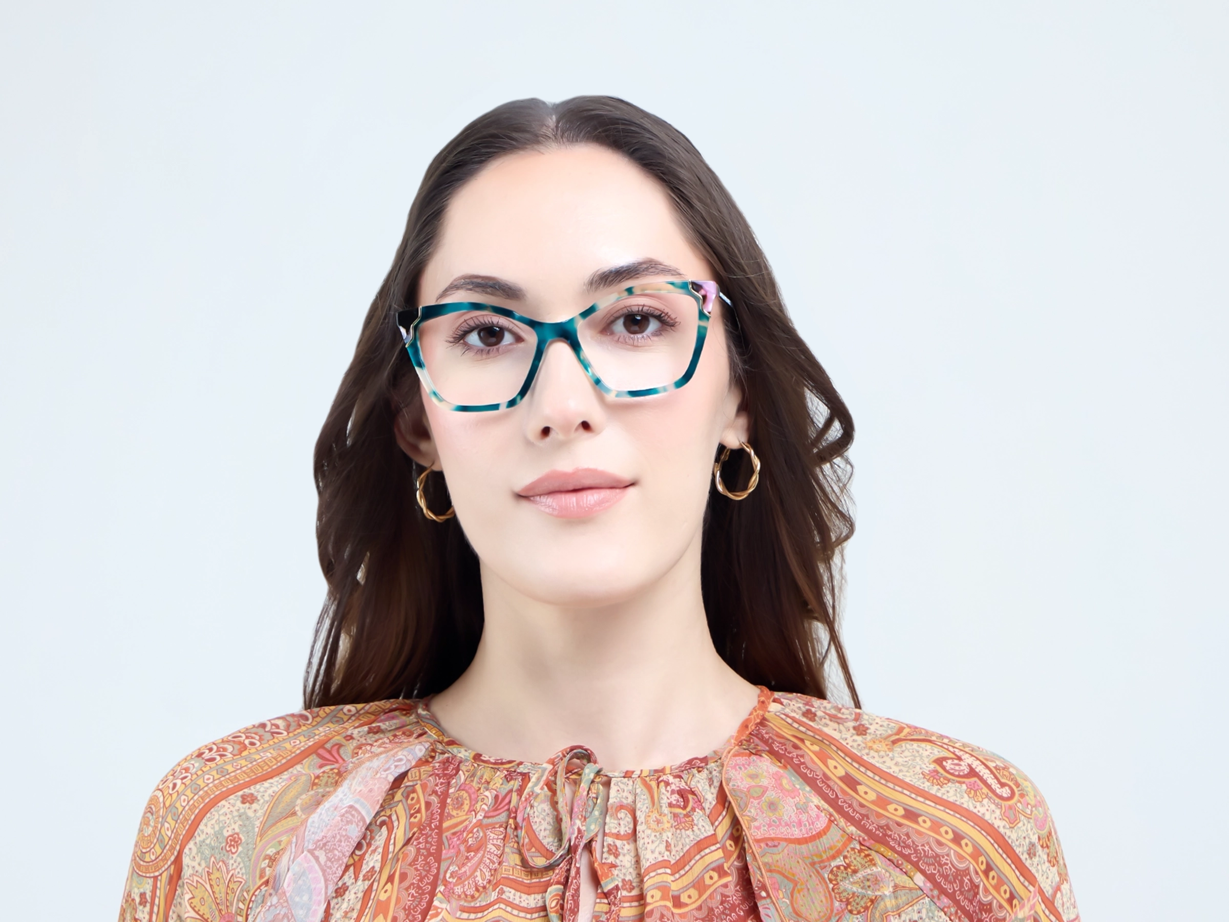 Green Tortoise Cateye Fullrim Mixed Material Glasses-12