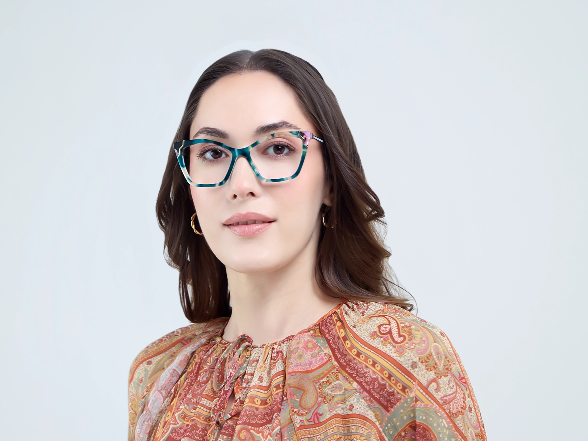 Green Tortoise Cateye Fullrim Mixed Material Glasses-13