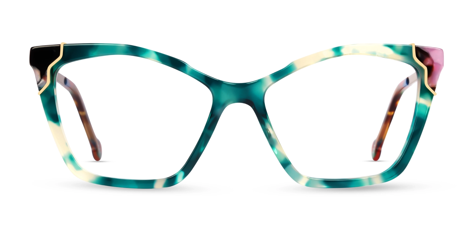Green Tortoise Cateye Fullrim Mixed Material Glasses-1