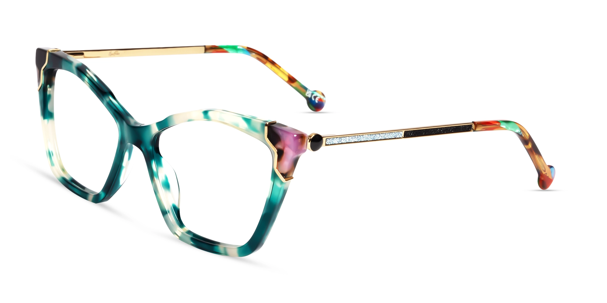 Green Tortoise Cateye Fullrim Mixed Material Glasses-3