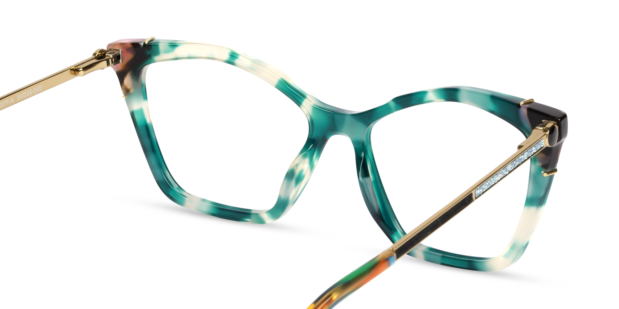 Green Tortoise Cateye Fullrim Mixed Material Glasses-5