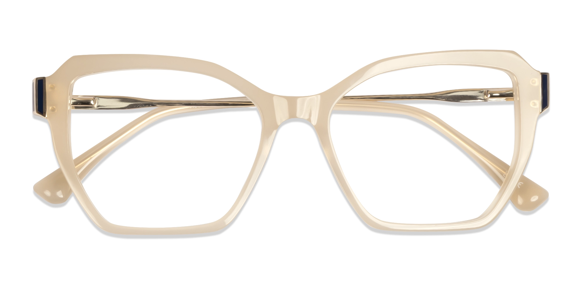 Champagne Beige Butterfly Mixed Material Glasses-5