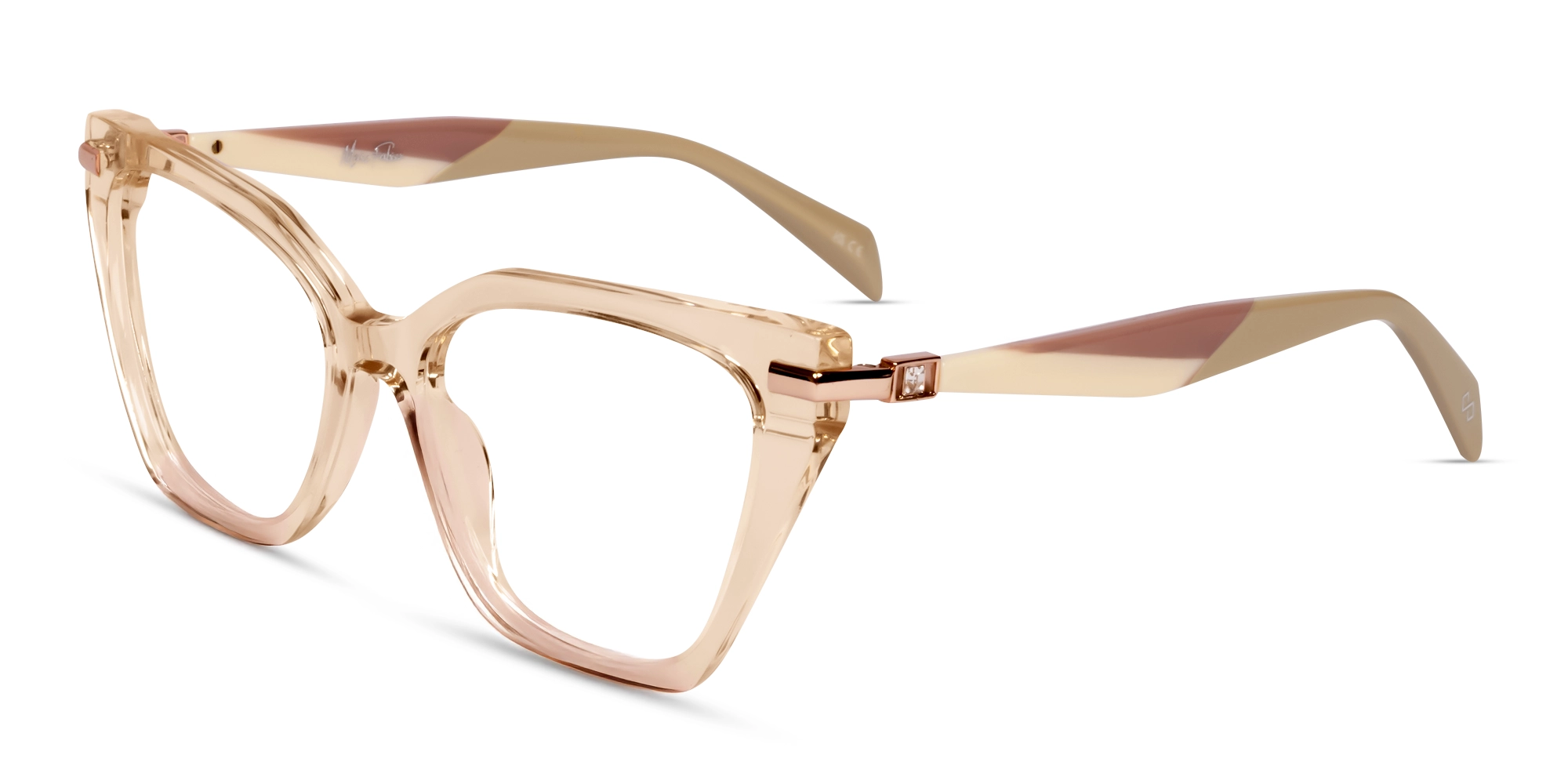 Large Cat-eye Crystal Beige Glasses-2