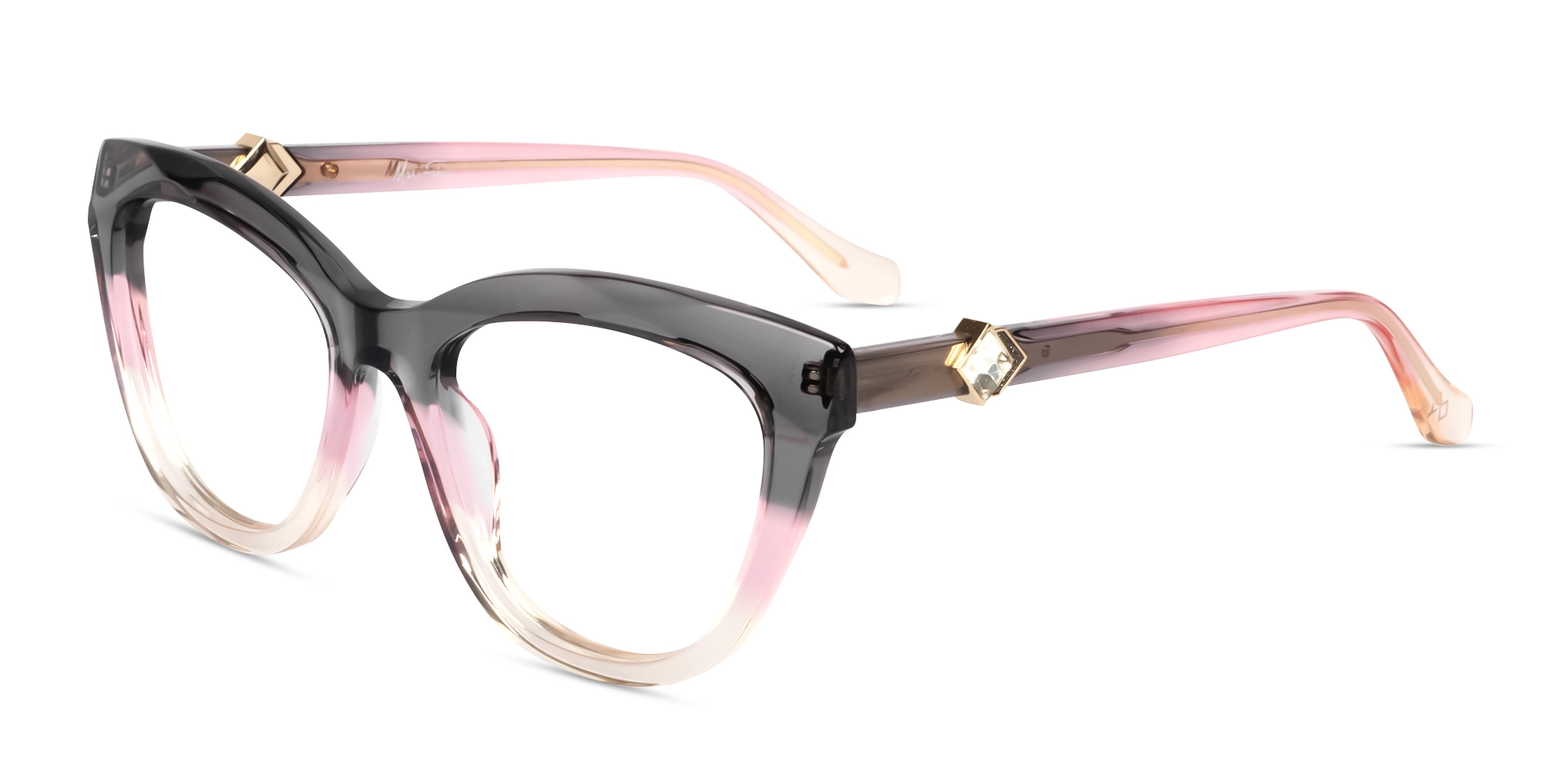 Crystal Grey & Pink Ombre Cat-eye Glasses-3