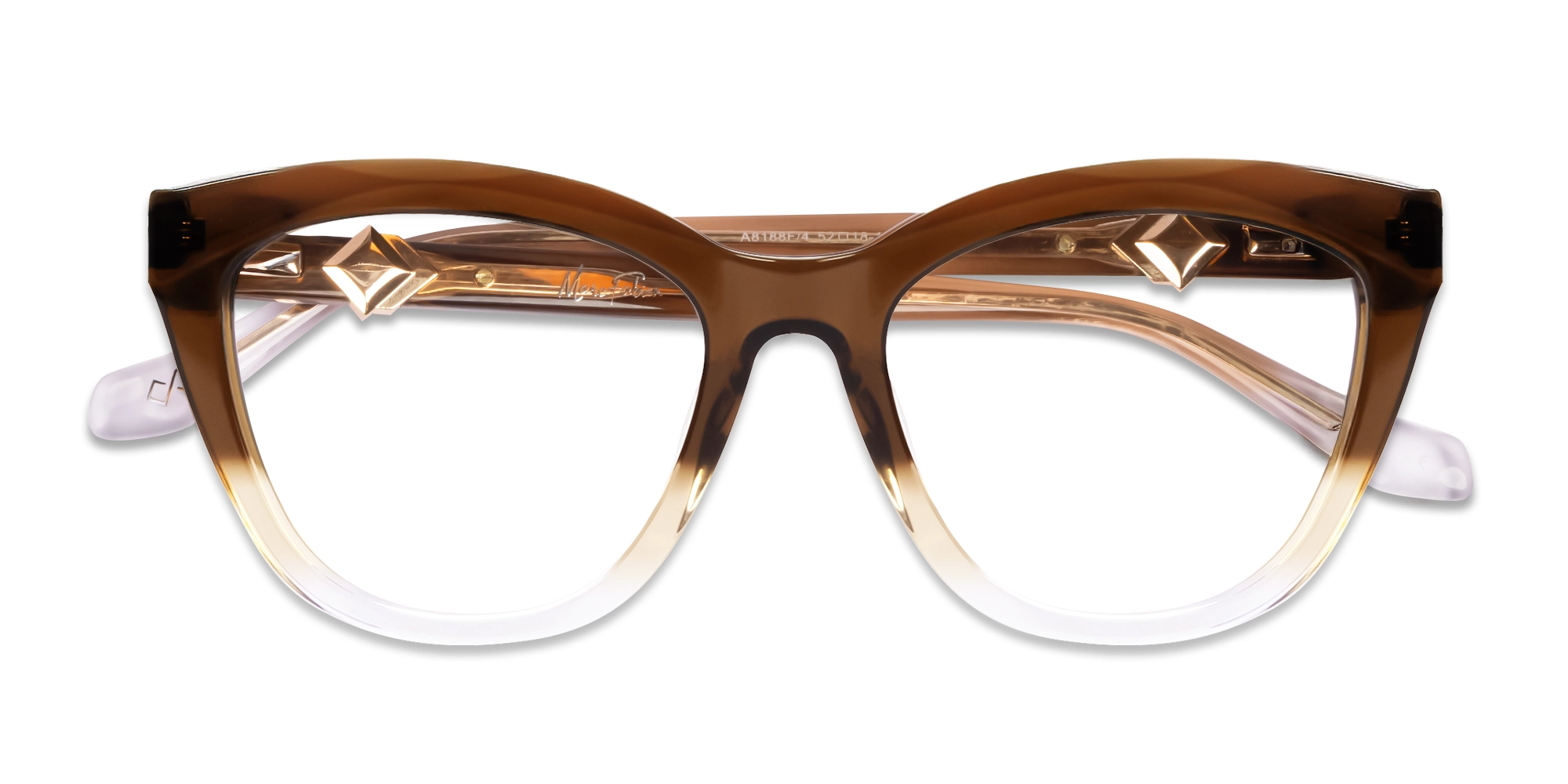 Crystal Dark Brown Ombre Cat-eye Glasses-6