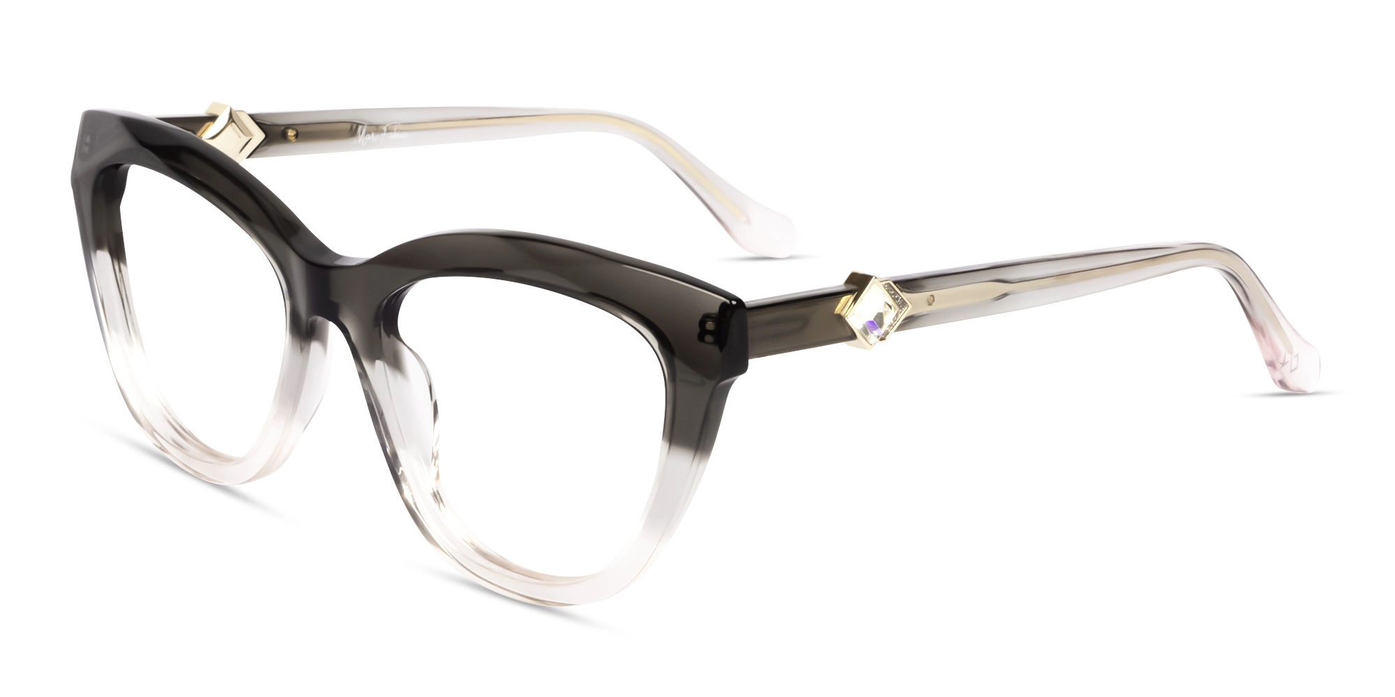 Crystal Charcoal Grey Ombre Cat-eye Glasses-3
