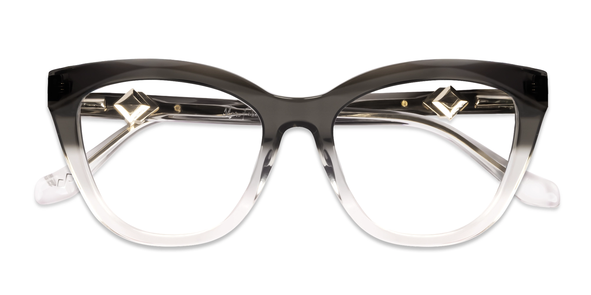 Crystal Charcoal Grey Ombre Cat-eye Glasses-6