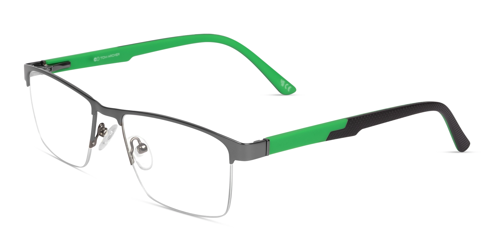 Gunmetal Halfrim Rectangle Glasses With Nose Pad-2