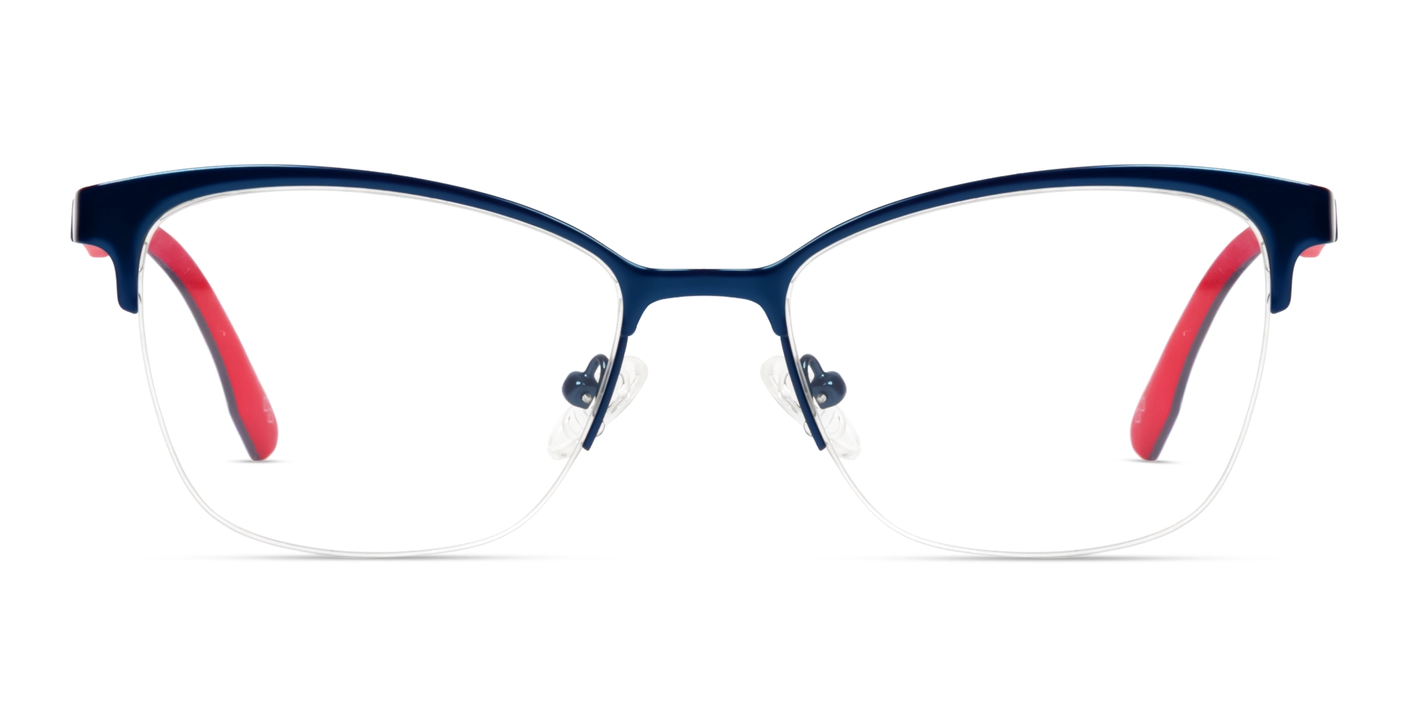 Blue Metal Halfrim Cateye Glasses With Nose Pad