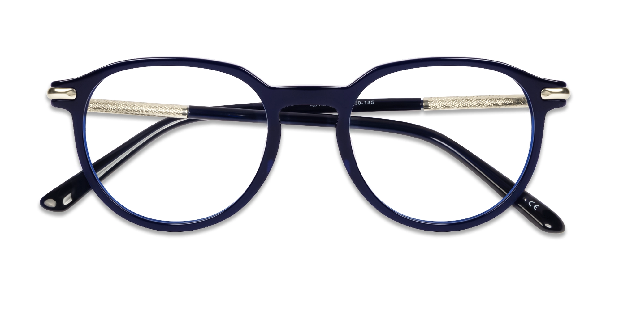 Navy Blue Round Keyhole Bridge Fullrim Glasses-5
