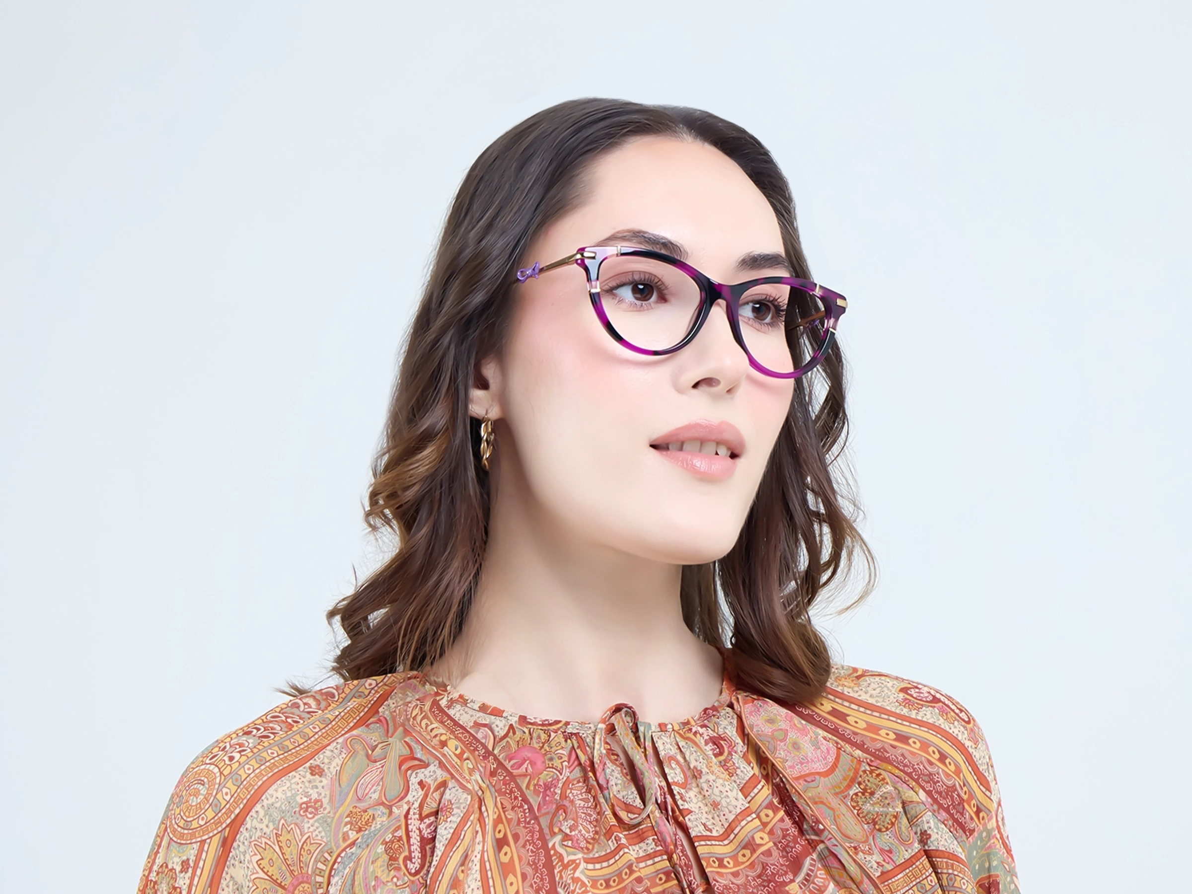 Purple Tortoise Fullrim Mixed Material Glasses-11