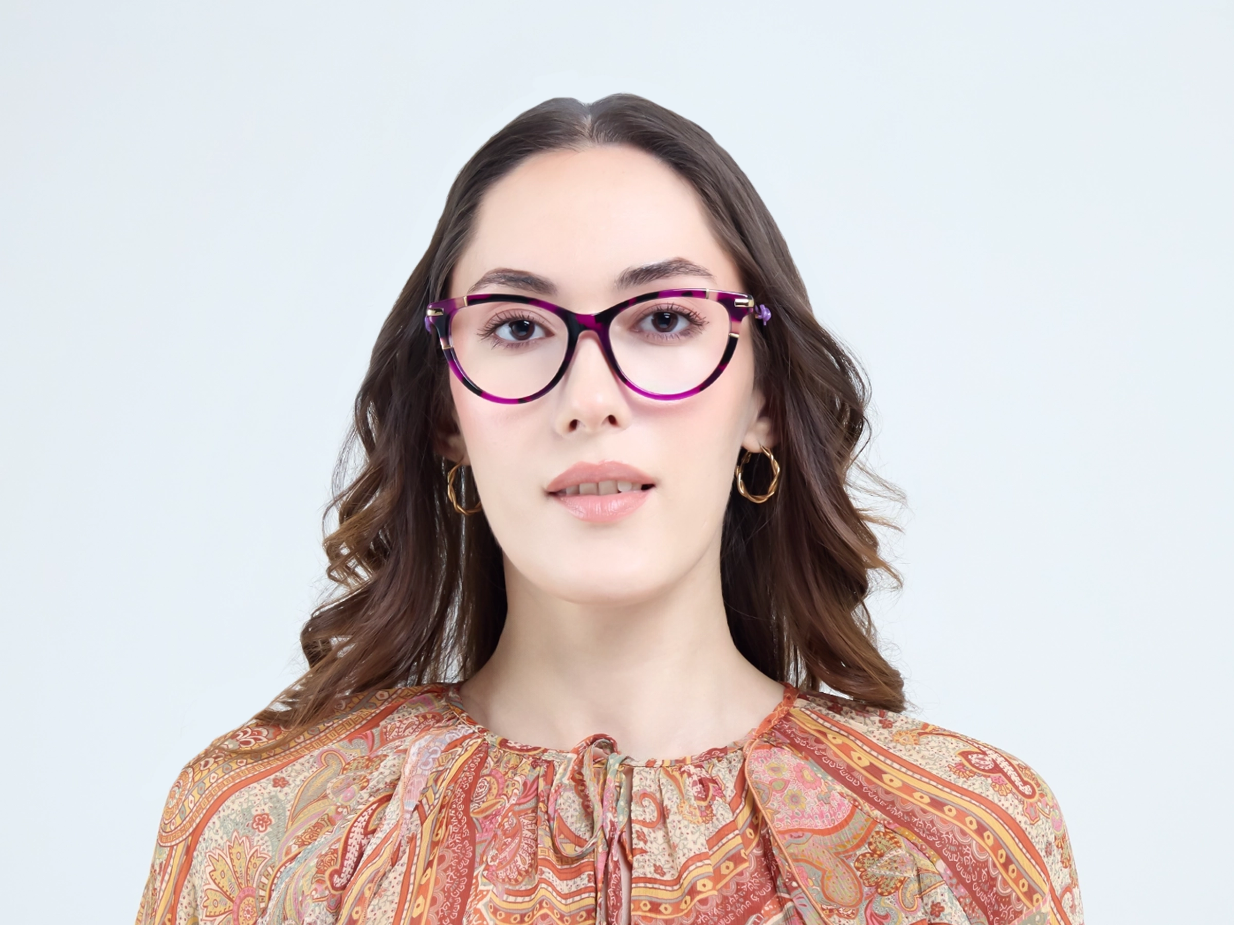 Purple Tortoise Fullrim Mixed Material Glasses-12