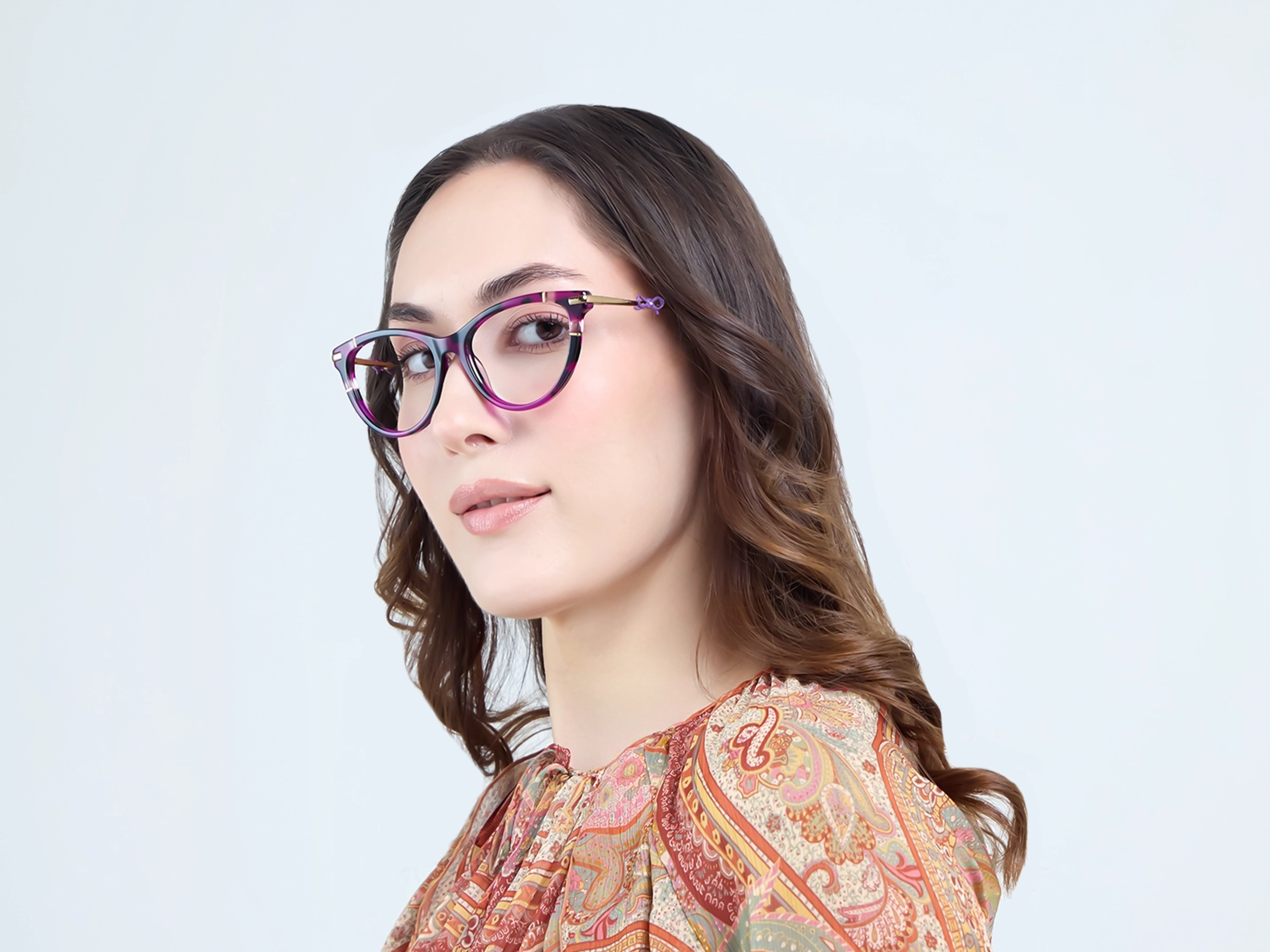 Purple Tortoise Fullrim Mixed Material Glasses-13