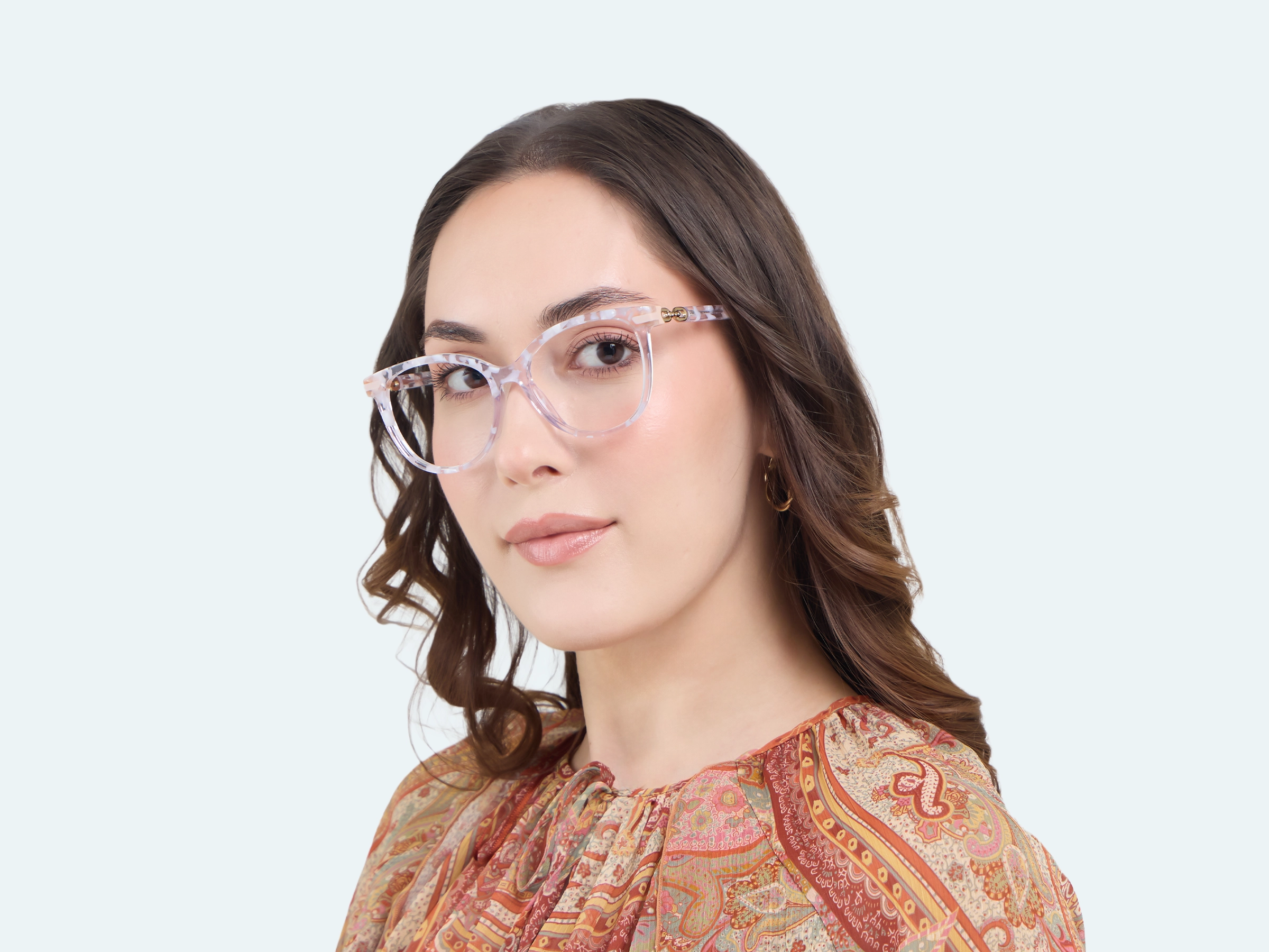 White Crystal Square Cateye Acetate Glasses-11