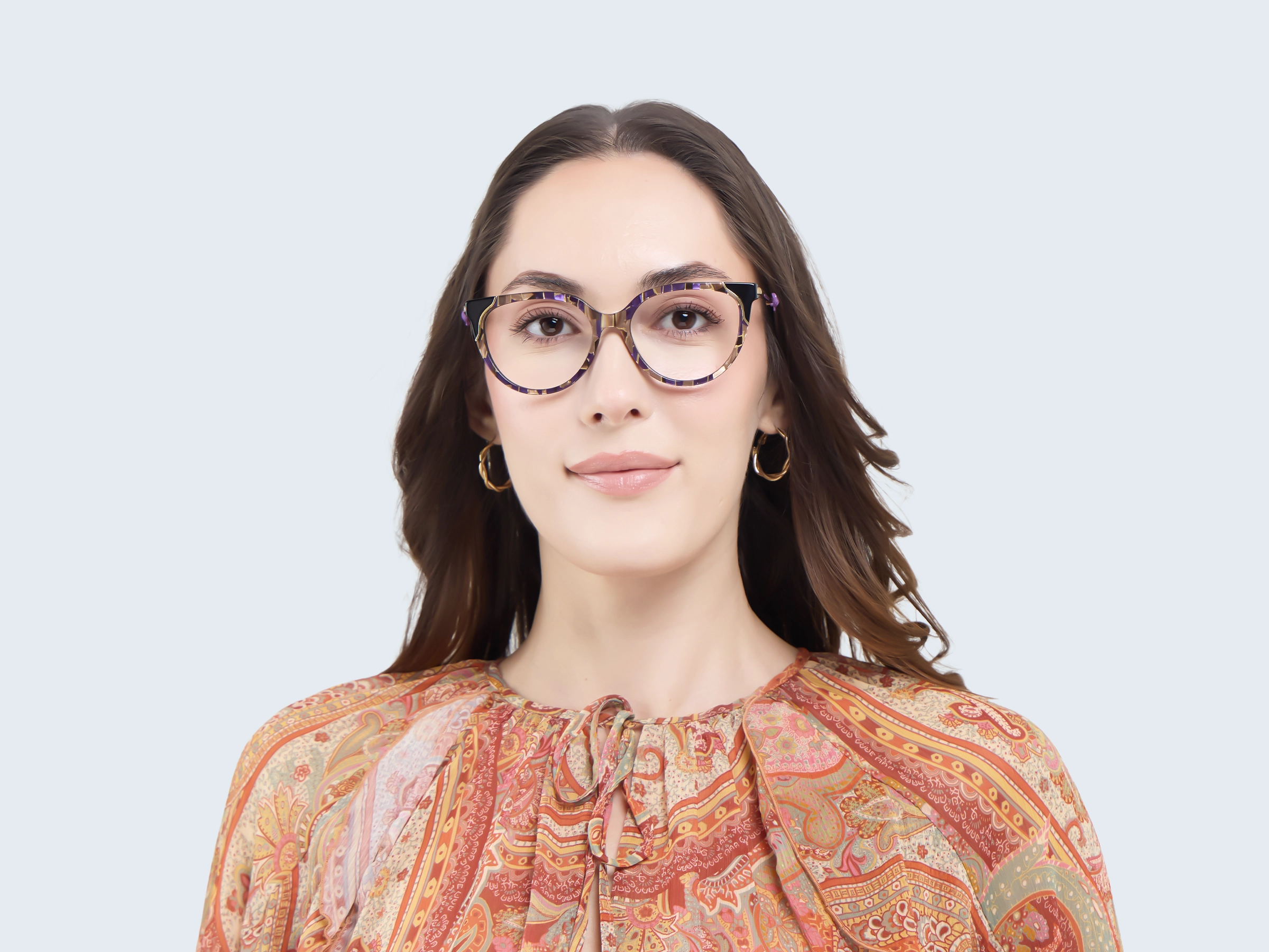 Purple & Gold Mosaic Cateye Fullrim Glasses-11