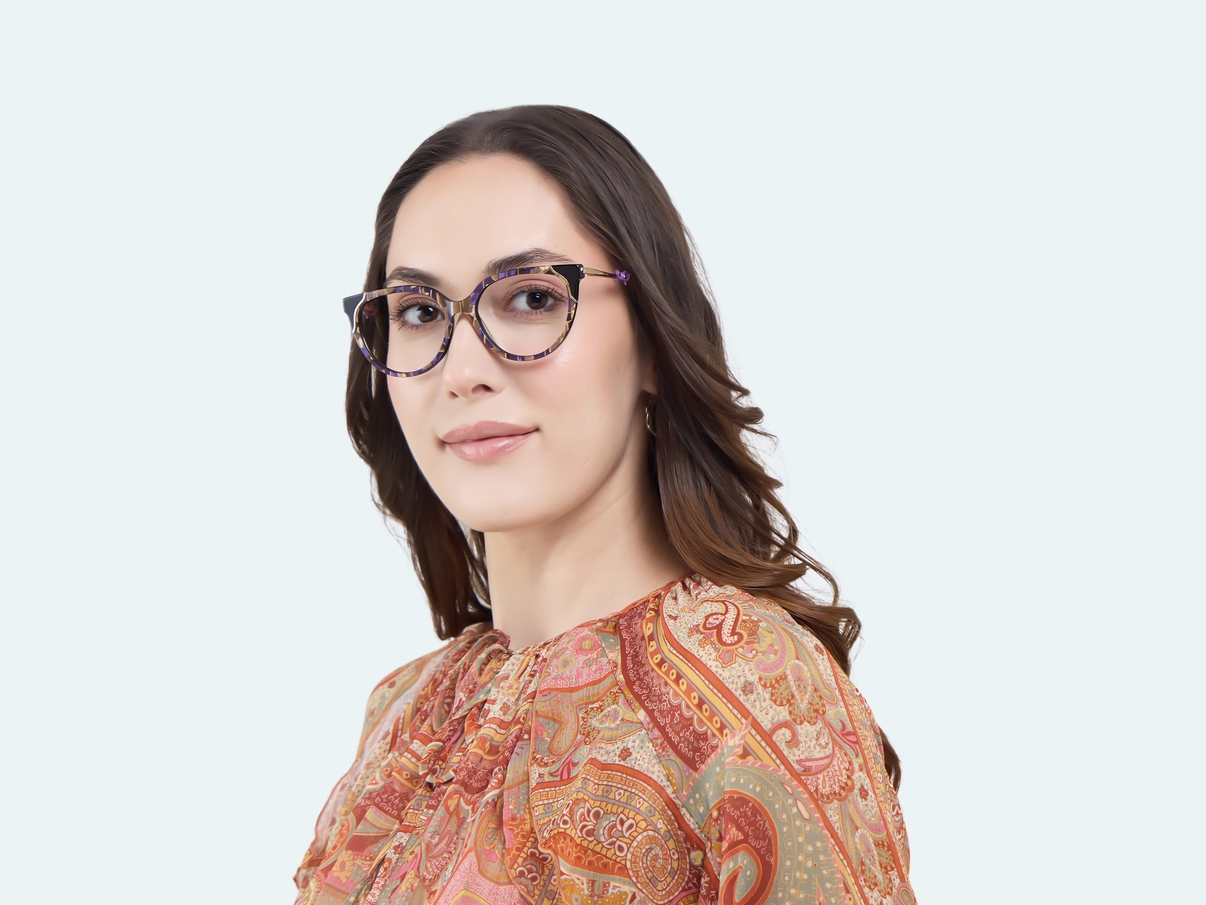 Purple & Gold Mosaic Cateye Fullrim Glasses-12