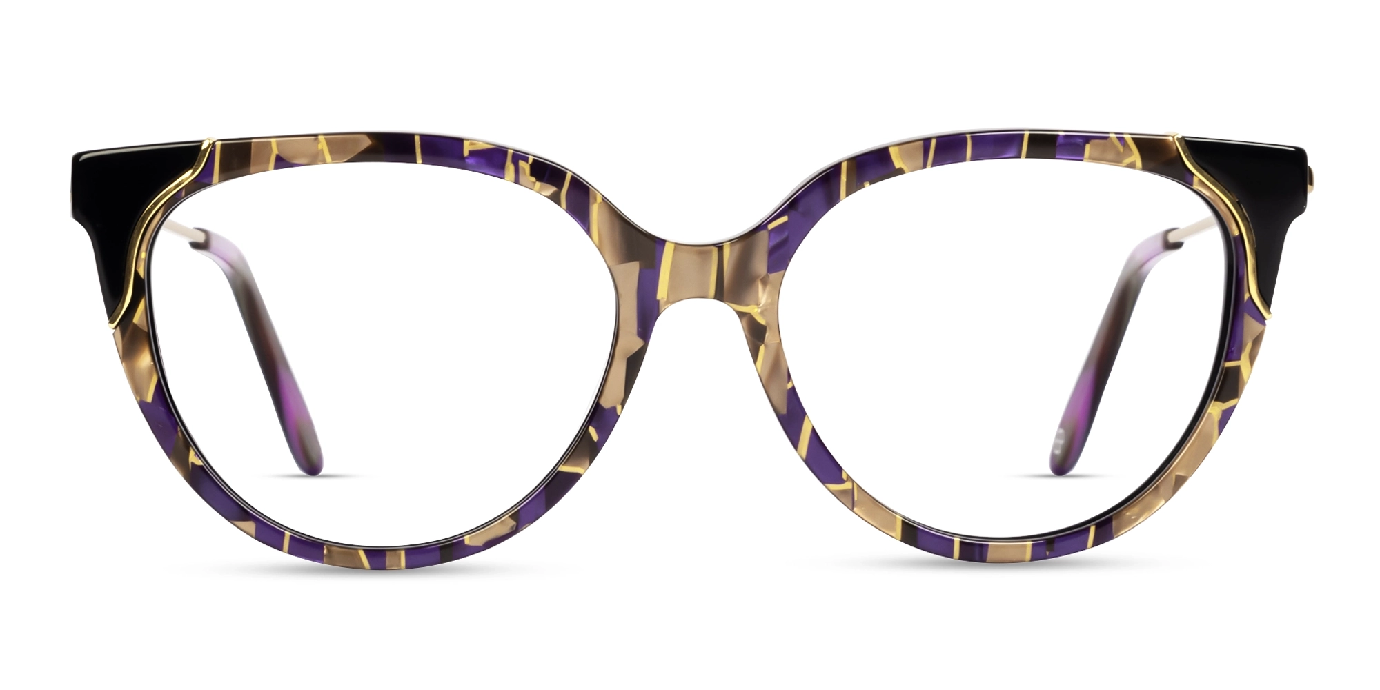 Purple & Gold Mosaic Cateye Fullrim Glasses-1