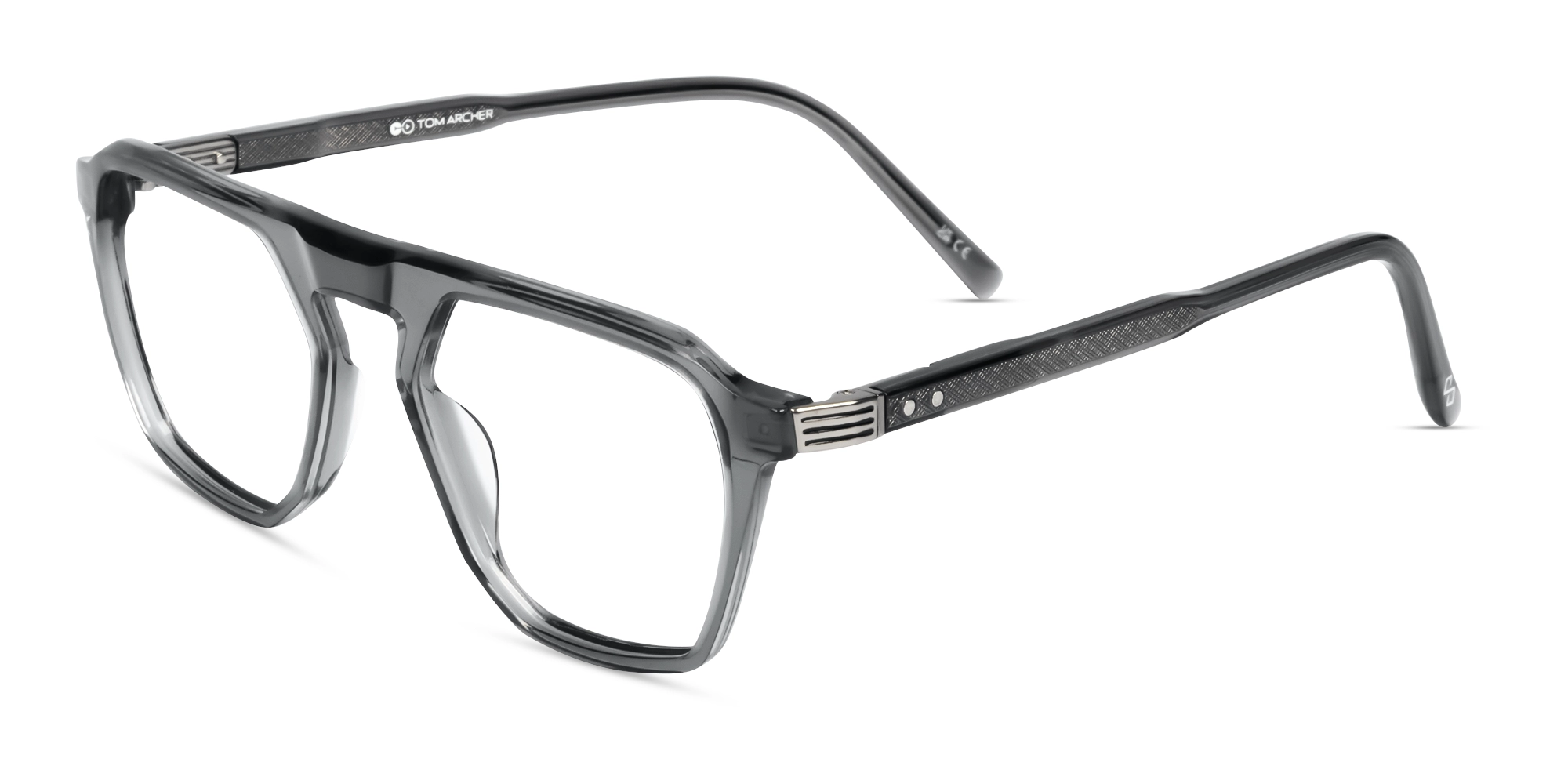 Crystal Grey Pilot Flat Top Full-Rim Glasses-3