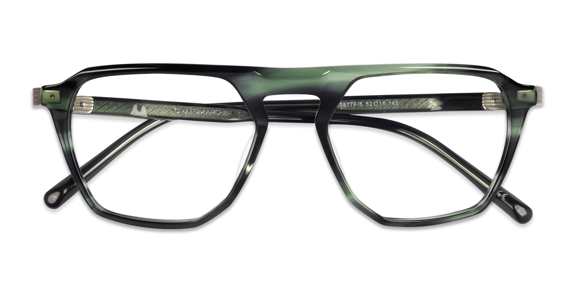 Crystal Sage Green Pilot Flat Top Full-Rim Glasses-6