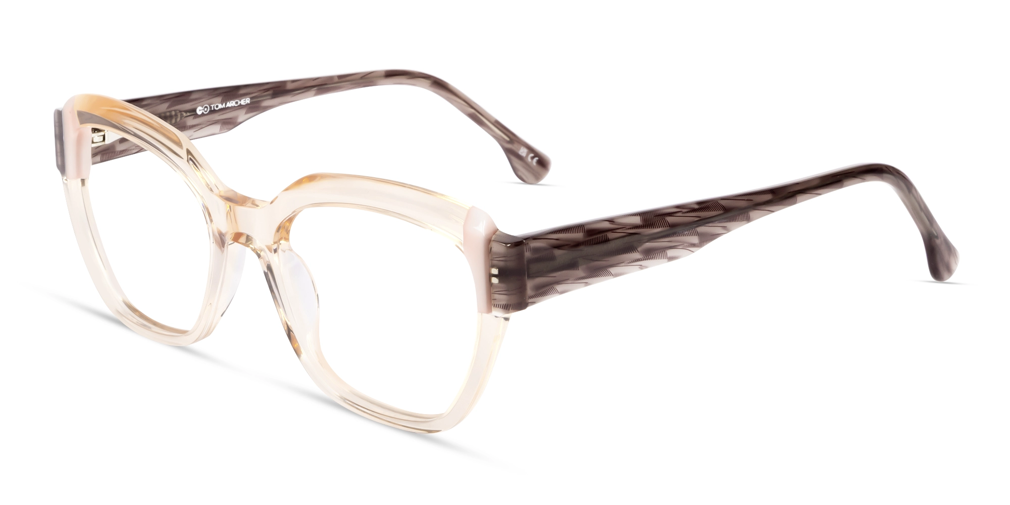 Crystal Peach Cateye Geometric Glasses-2