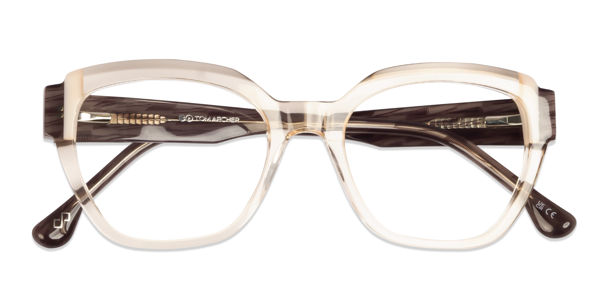 Crystal Peach Cateye Geometric Glasses-5