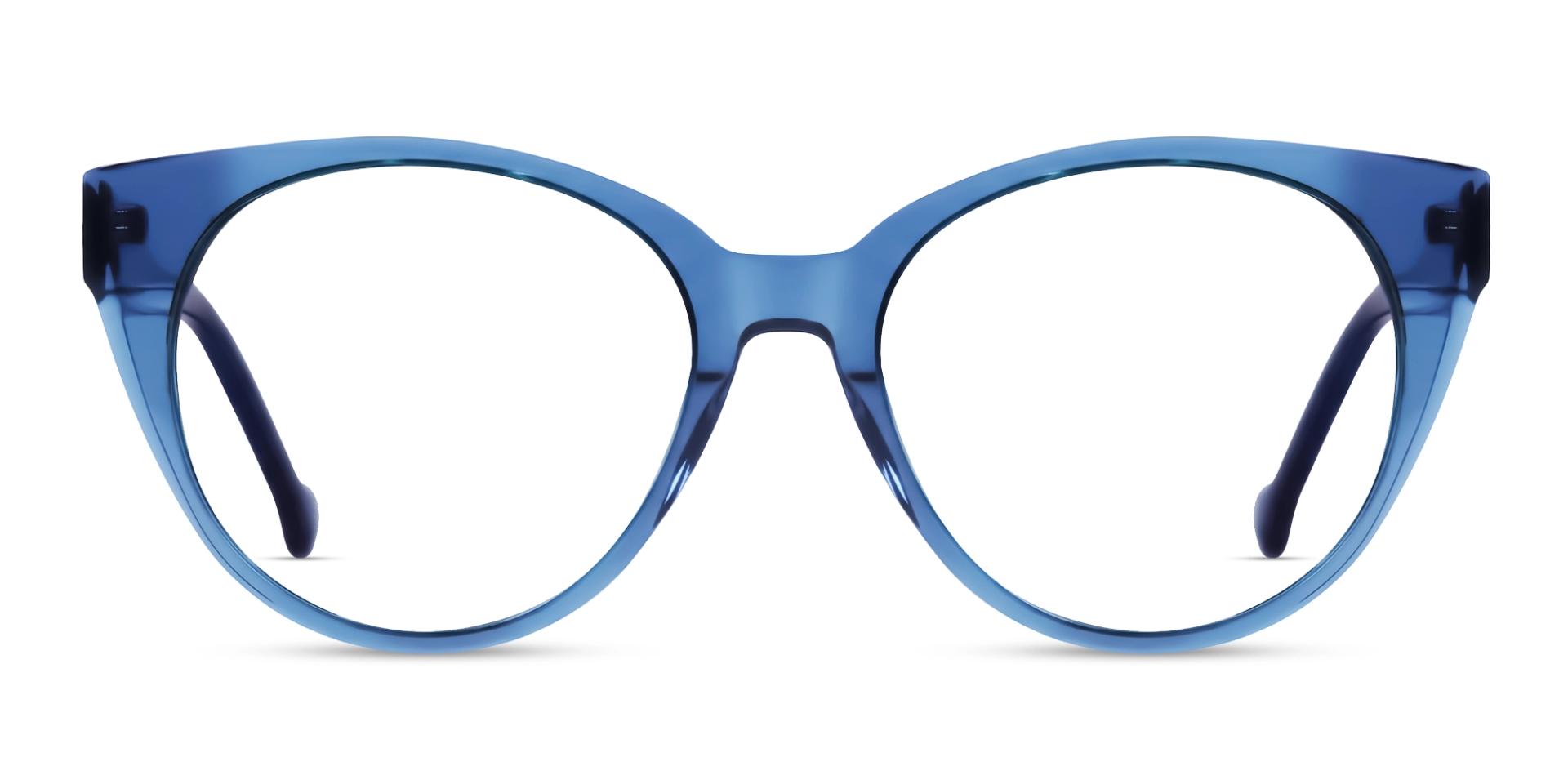 Crystal Blue Round Cat-Eye Glasses For Women-1 Crystal Blue Round Cat-Eye Glasses For Women-1