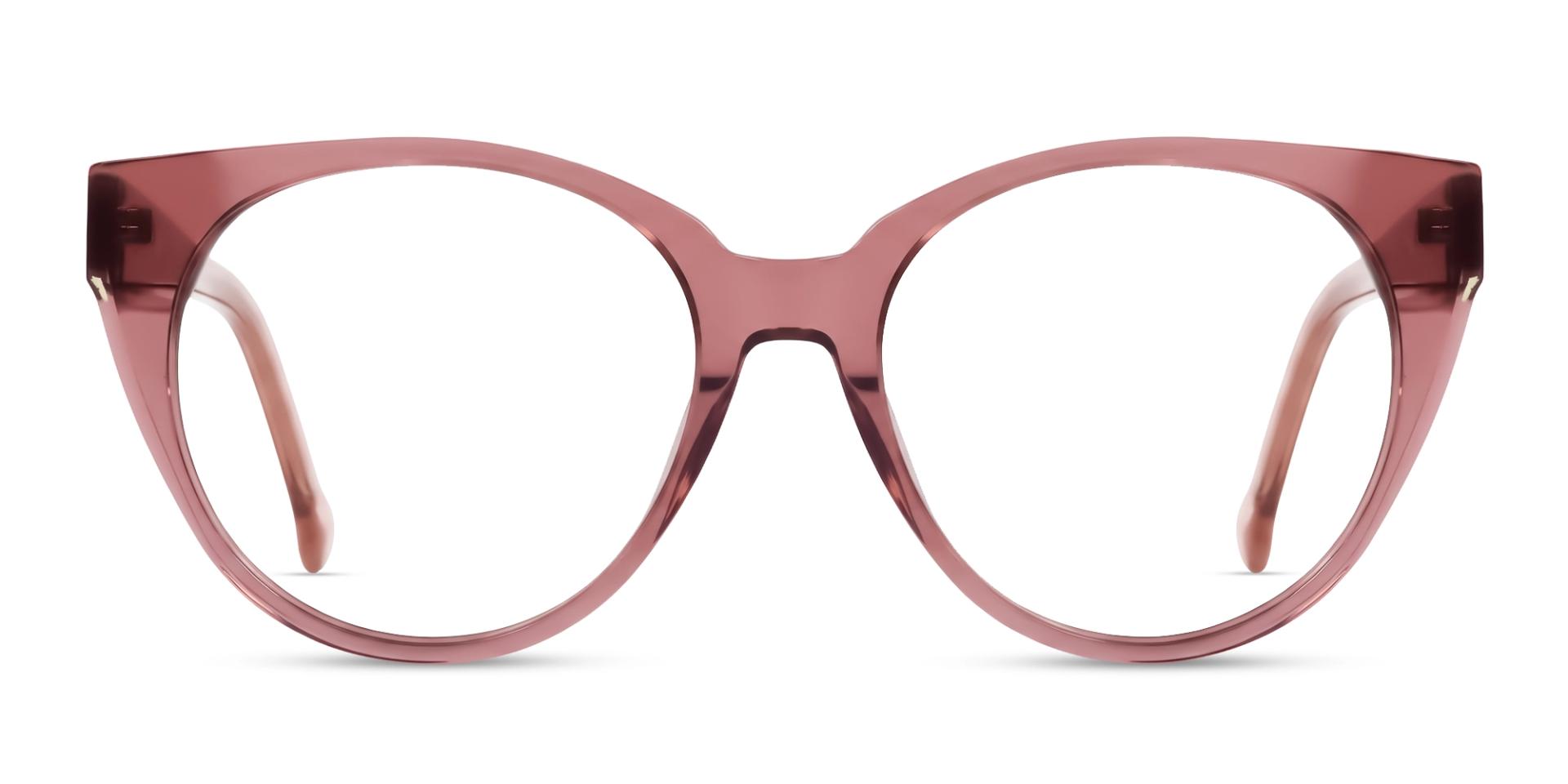 Crystal Pink Round Cat-Eye Glasses For Women-1