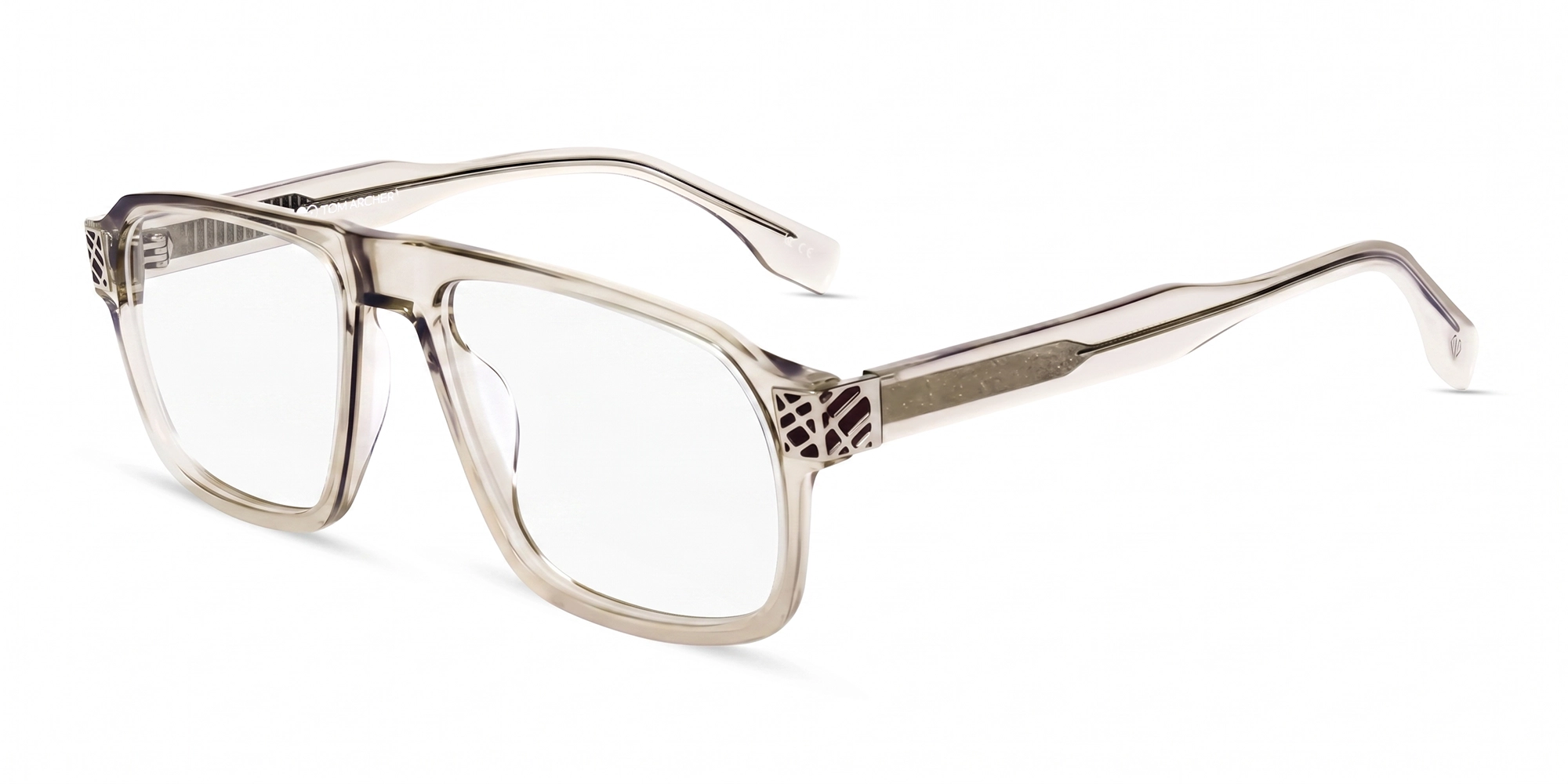 Crystal Beige Flat Top Square Glasses-3