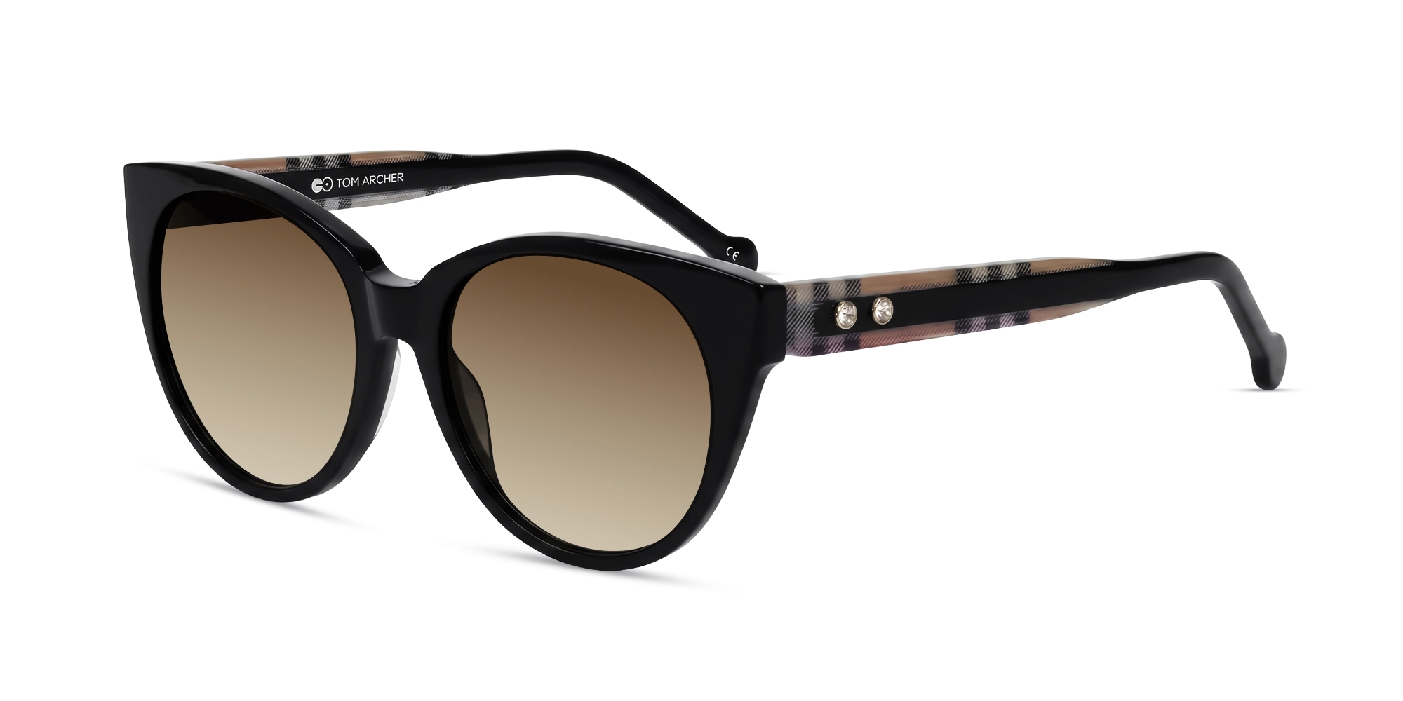 Black Round Cat Eye Frame With Brown Gradient Tints-3