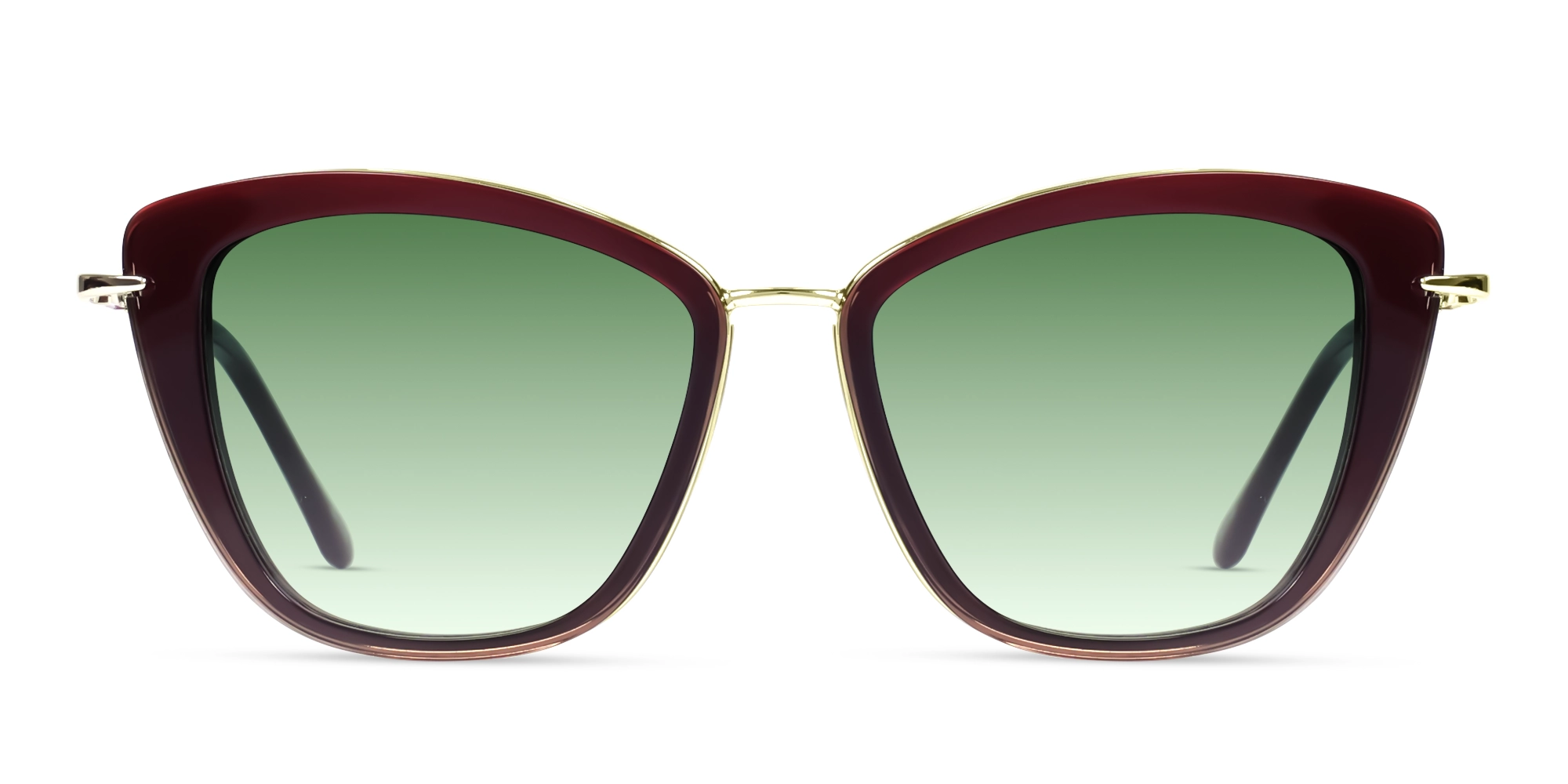 Dark Maroon Cat-Eye Frame With Green Tint Sunglasses-1