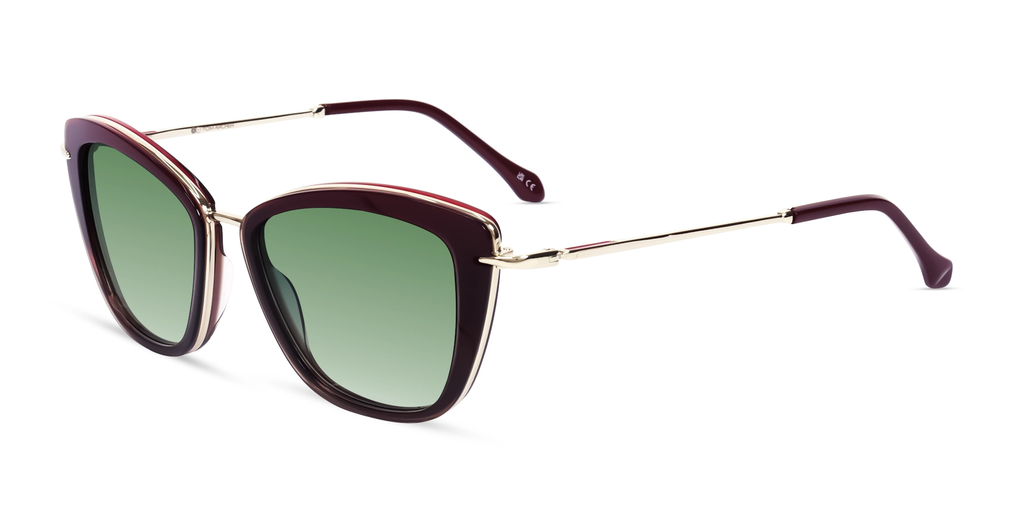 Dark Maroon Cat-Eye Frame With Green Tint Sunglasses-3