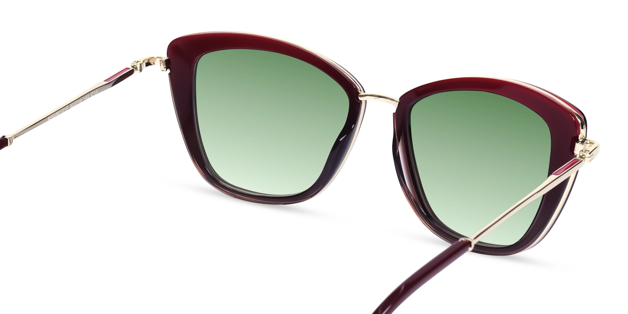 Dark Maroon Cat-Eye Frame With Green Tint Sunglasses-5