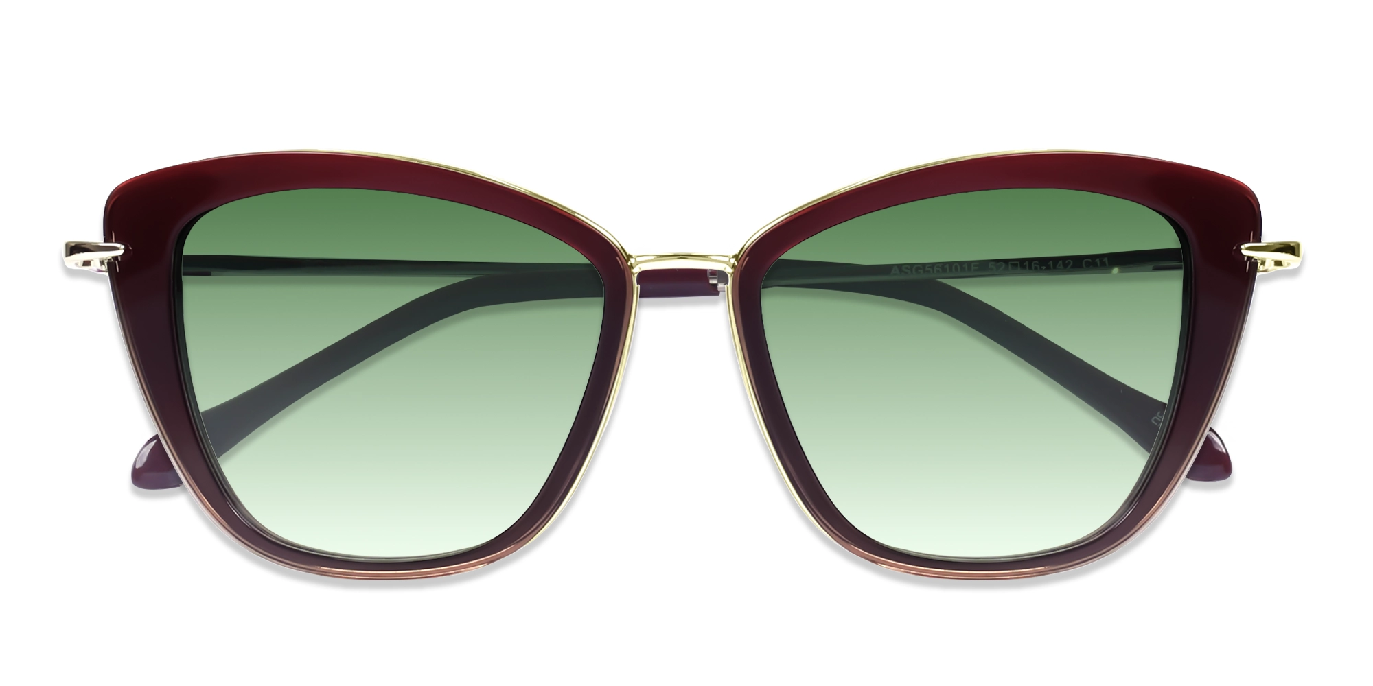 Dark Maroon Cat-Eye Frame With Green Tint Sunglasses-6