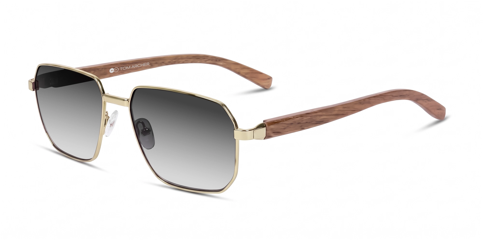 Gold Rectangular Flat Top Frame With Grey Tint Sunglasses-3 Gold Rectangular Flat Top Frame With Grey Tint Sunglasses-3