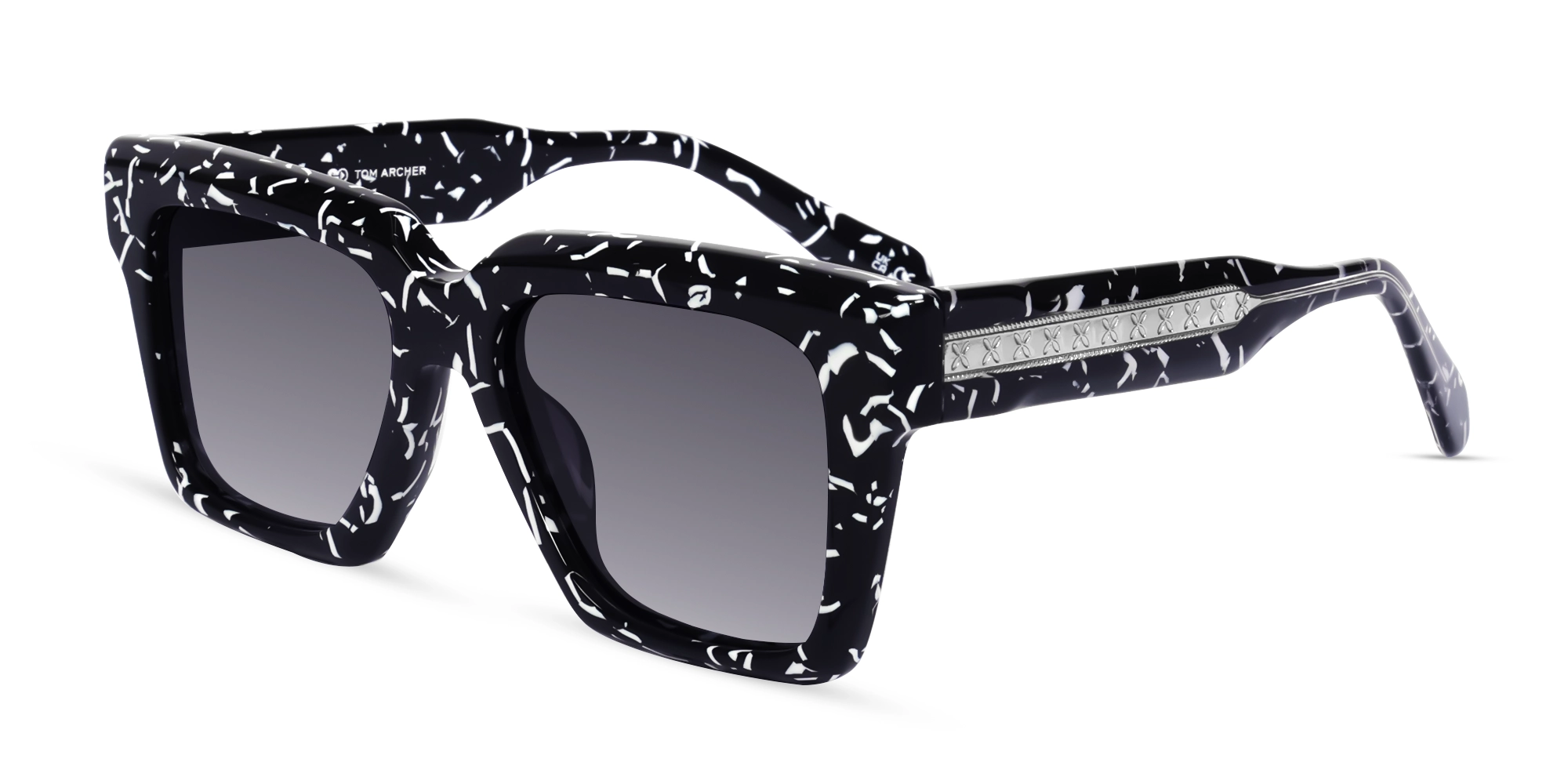 Black Square Designer Sunglasses With Grey Tint-3