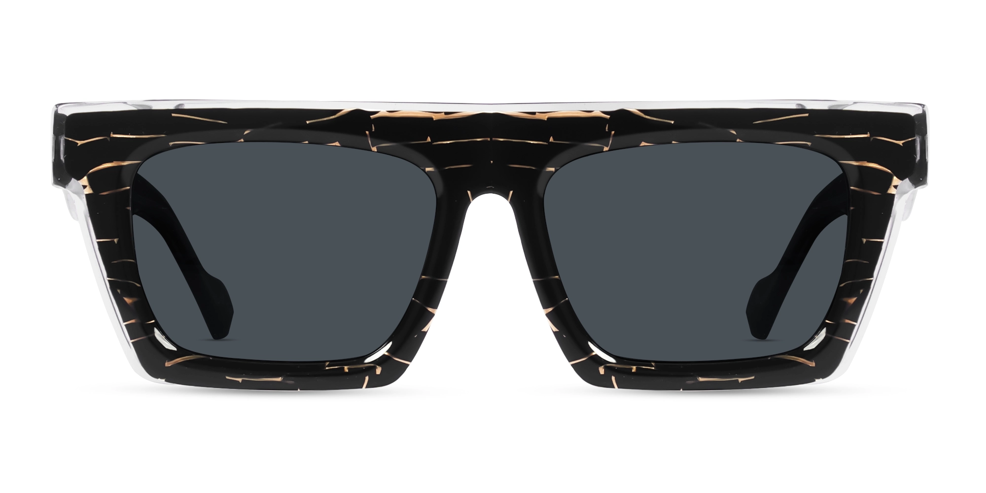 Black and Gold Square Sunglasses With Grey Tint-1
