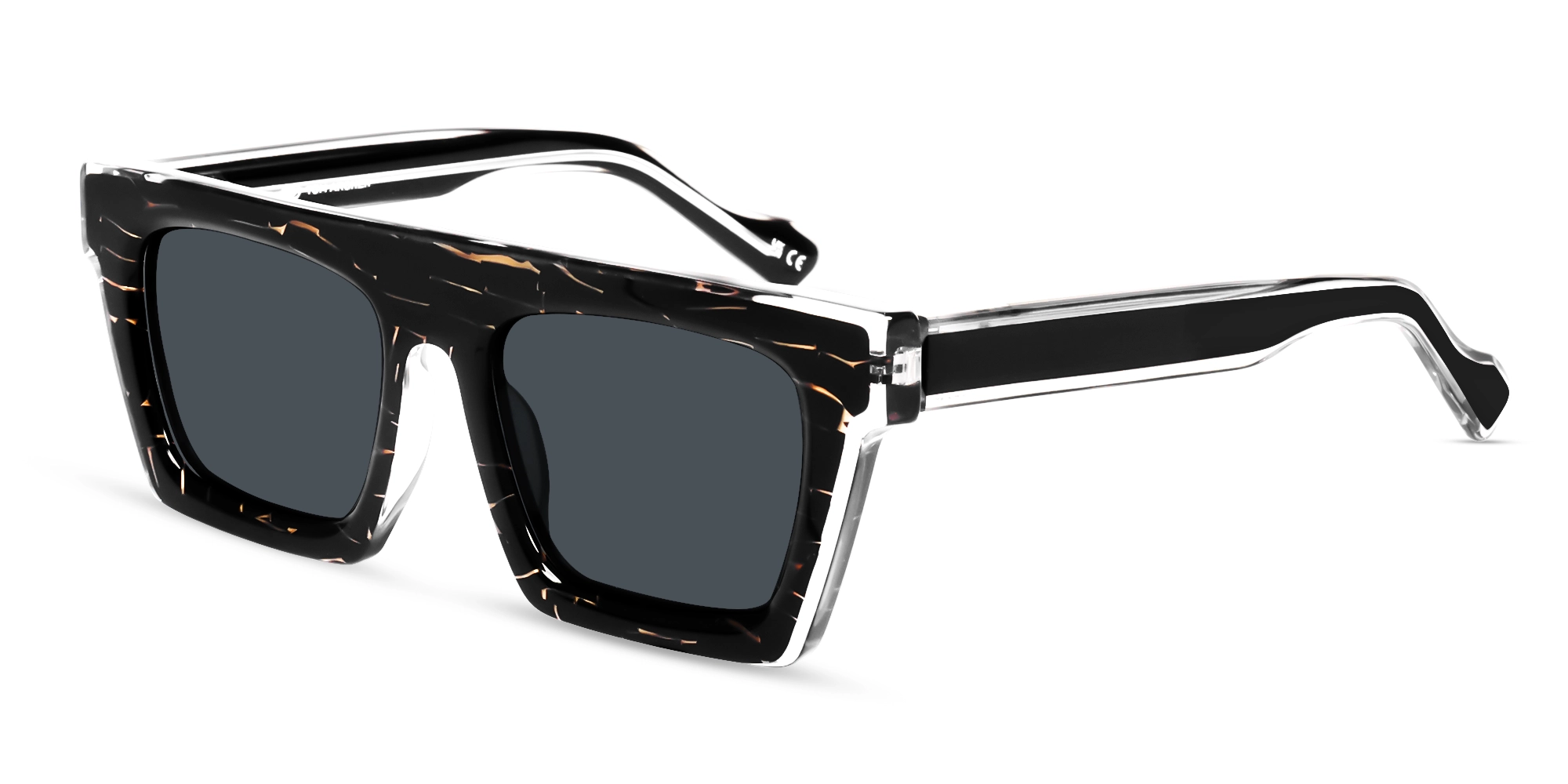 Black and Gold Square Sunglasses With Grey Tint-3